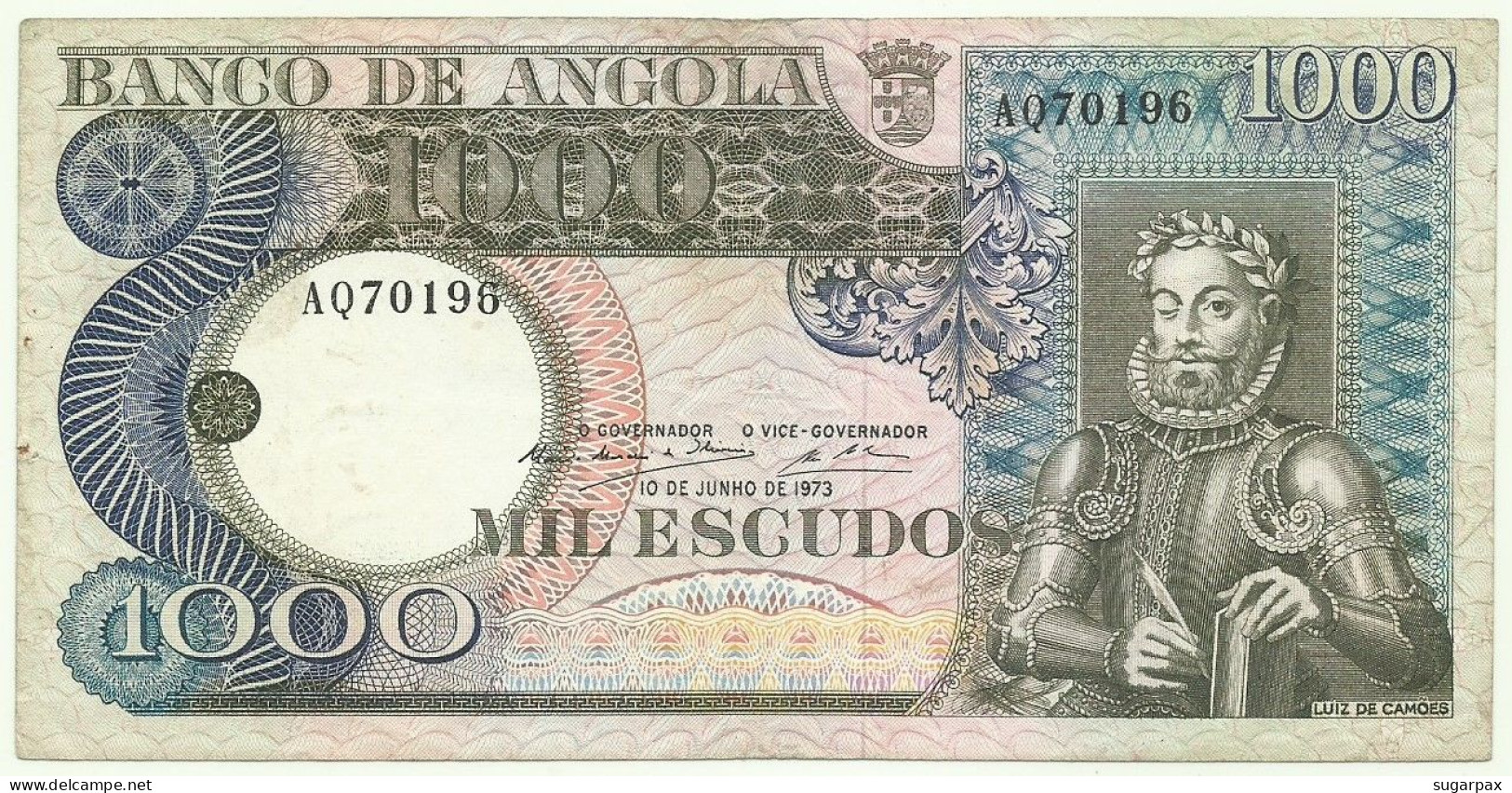 Angola - 1000 Escudos - 10.6.1973 - Pick: 108 - Serie AQ - Luiz De Camões - PORTUGAL - 1.000 - Angola