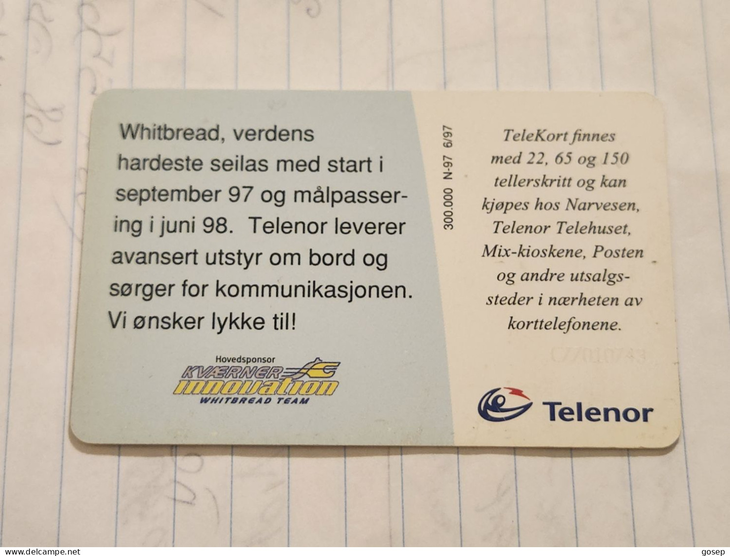 Norway-(N-097)-Whitbread-(22 Tellerskritt)-(62)-(C77010743)-used Card+1card Prepiad Free - Noorwegen