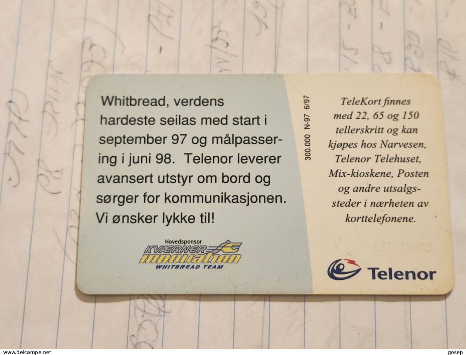 Norway-(N-097)-Whitbread-(22 Tellerskritt)-(63)-(C77010800)-used Card+1card Prepiad Free - Norvège