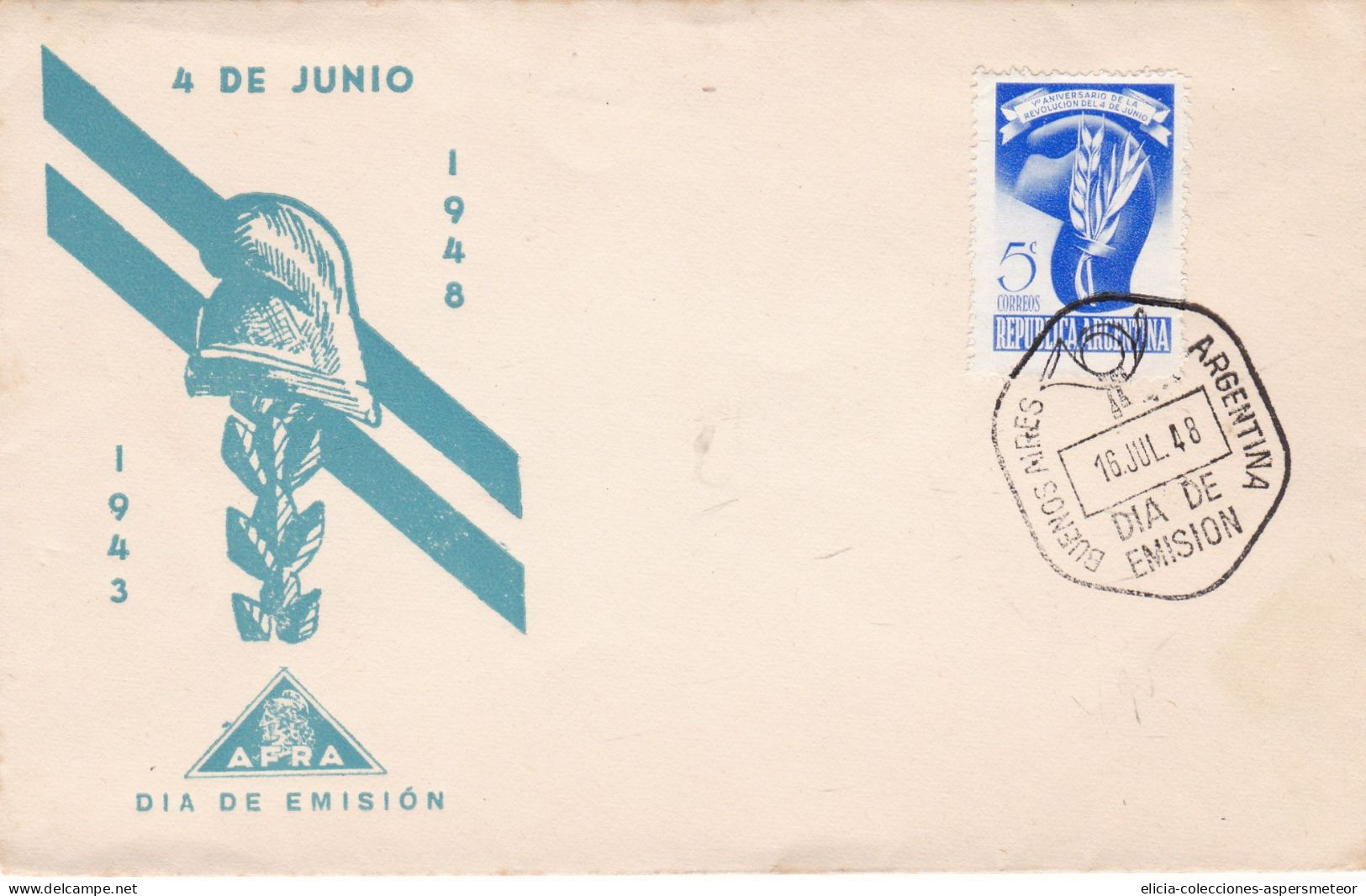 Argentina - 1943 - FDC - V Aniversary Of The 4th July's Revolution - Caja 30 - FDC
