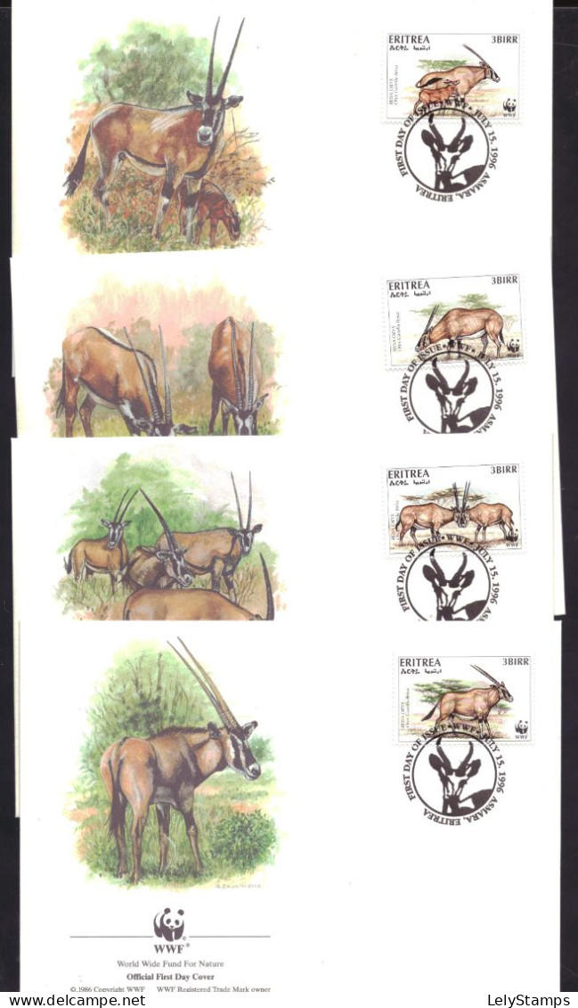 Eritrea 87 T/m 90 FDC WWF WNF Animals Nature (1996) - Erythrée