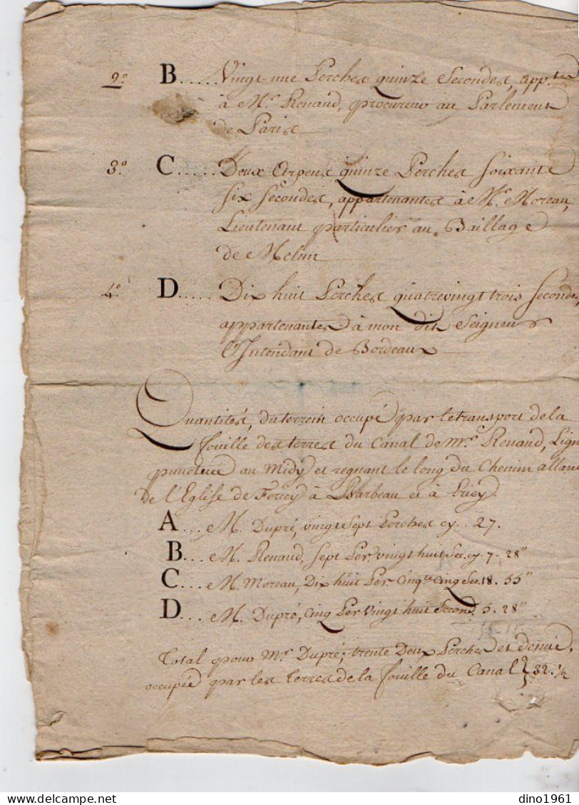 VP22.965 - Généralité De PARIS - Acte Avec Plan De 1783 - MONTEREAU FAULT YONNE X FERICY - LENANCIER, Arpenteur Royal... - Seals Of Generality