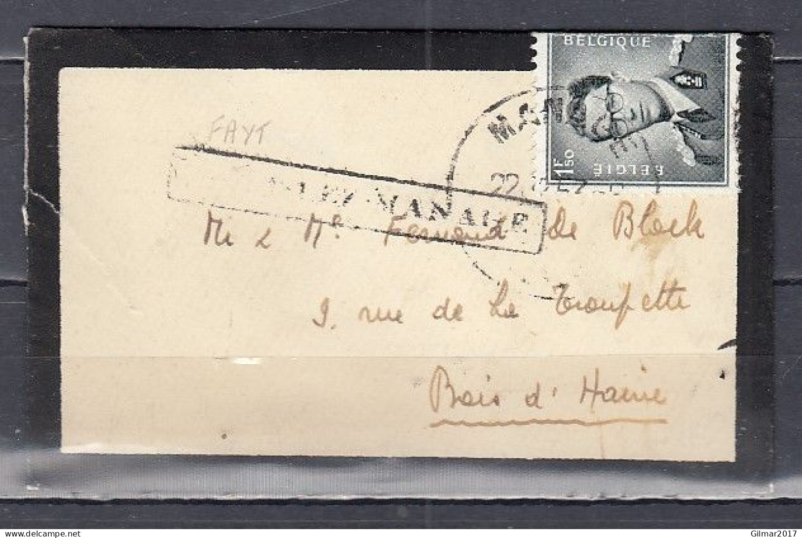 Brief Van Manage Naar Bois D'Haine Met Langstempel Fayt Lez Manage - Linear Postmarks