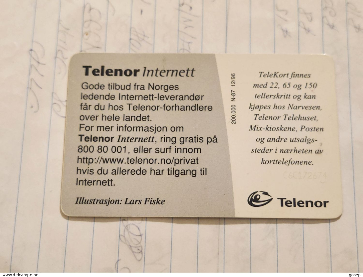 Norway-(N-87)-Internett-(22 Tellerskritt)-(65)-(C6C172674)-wrinkle--used Card+1card Prepiad Free - Norway