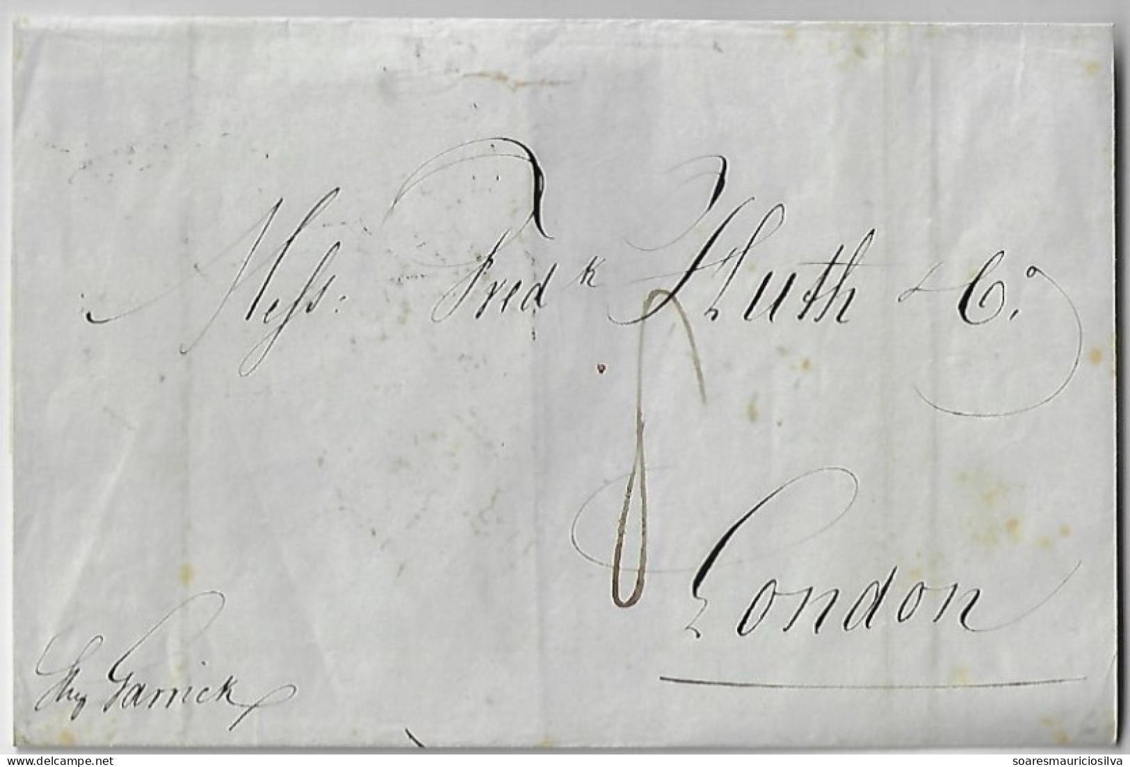 1844 Fold Cover From New York USA To London Great Britain Cancel Liverpool By Sail Ship Garrick Handwritten Postage 8 - Covers & Documents