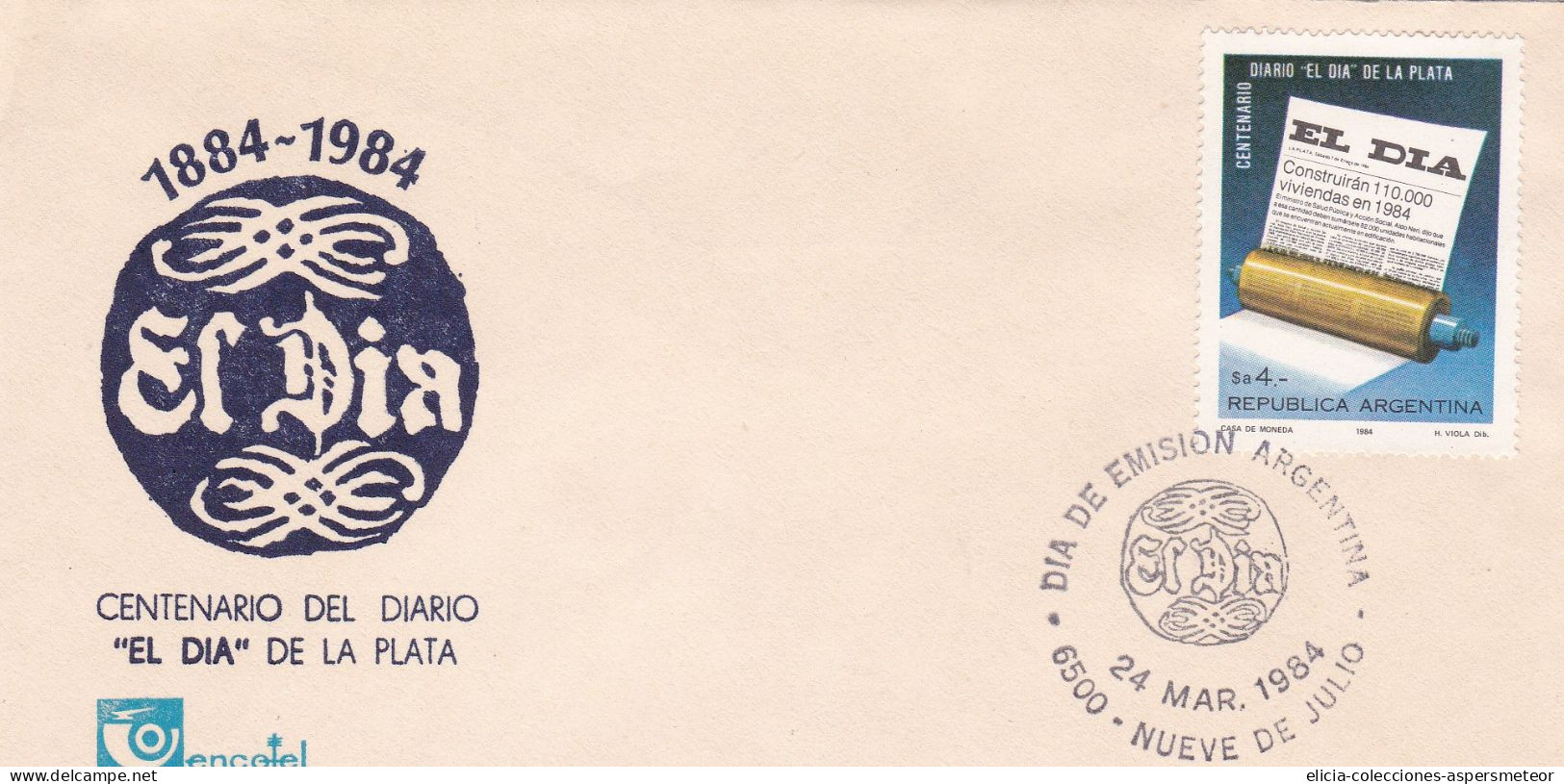 Argentina - 1984 - FDC - Centenary Of The Diary "El Dia" - Philatelic Official Envelope  -  Caja 30 - FDC