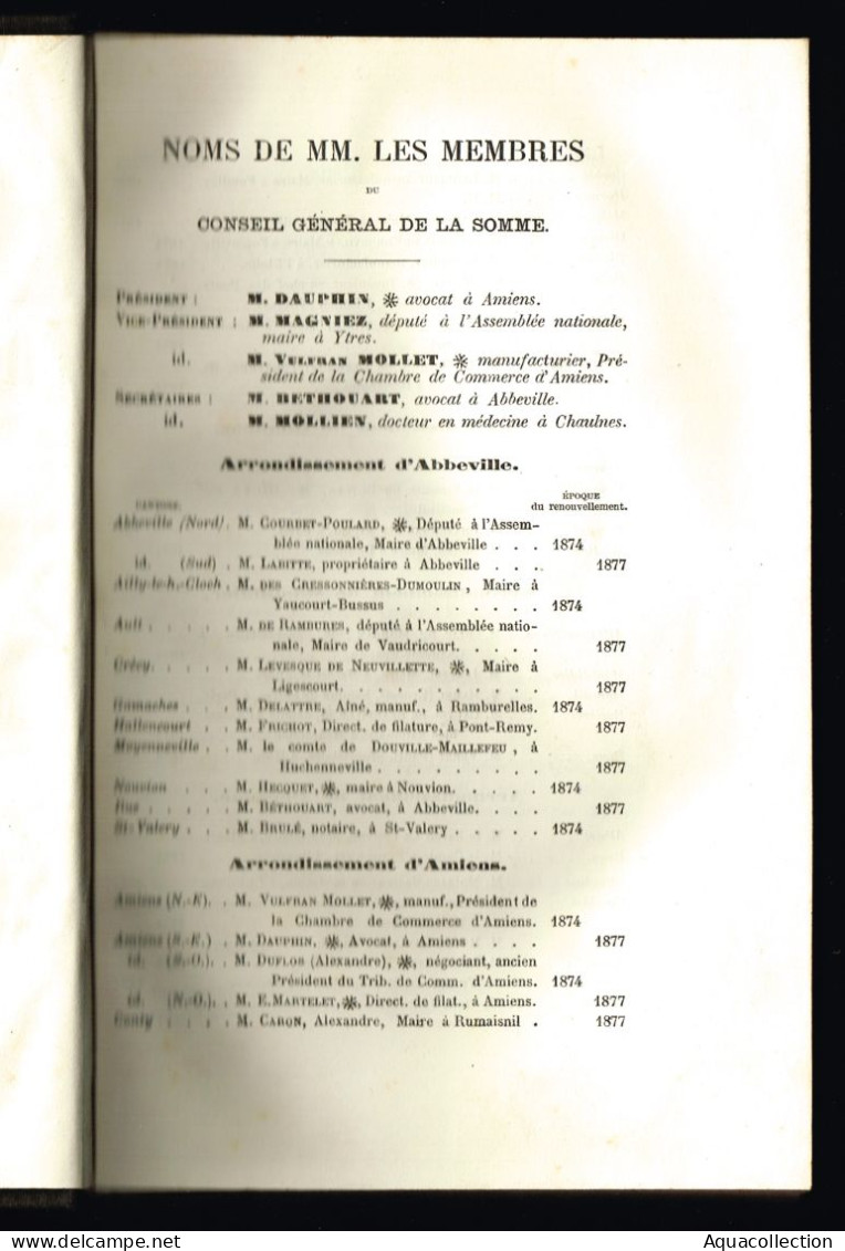 DEPARTEMENT DE LA SOMME. Procès Verbaux Des Délibérations, Session D'août 1873. 632 Pages. - Picardie - Nord-Pas-de-Calais