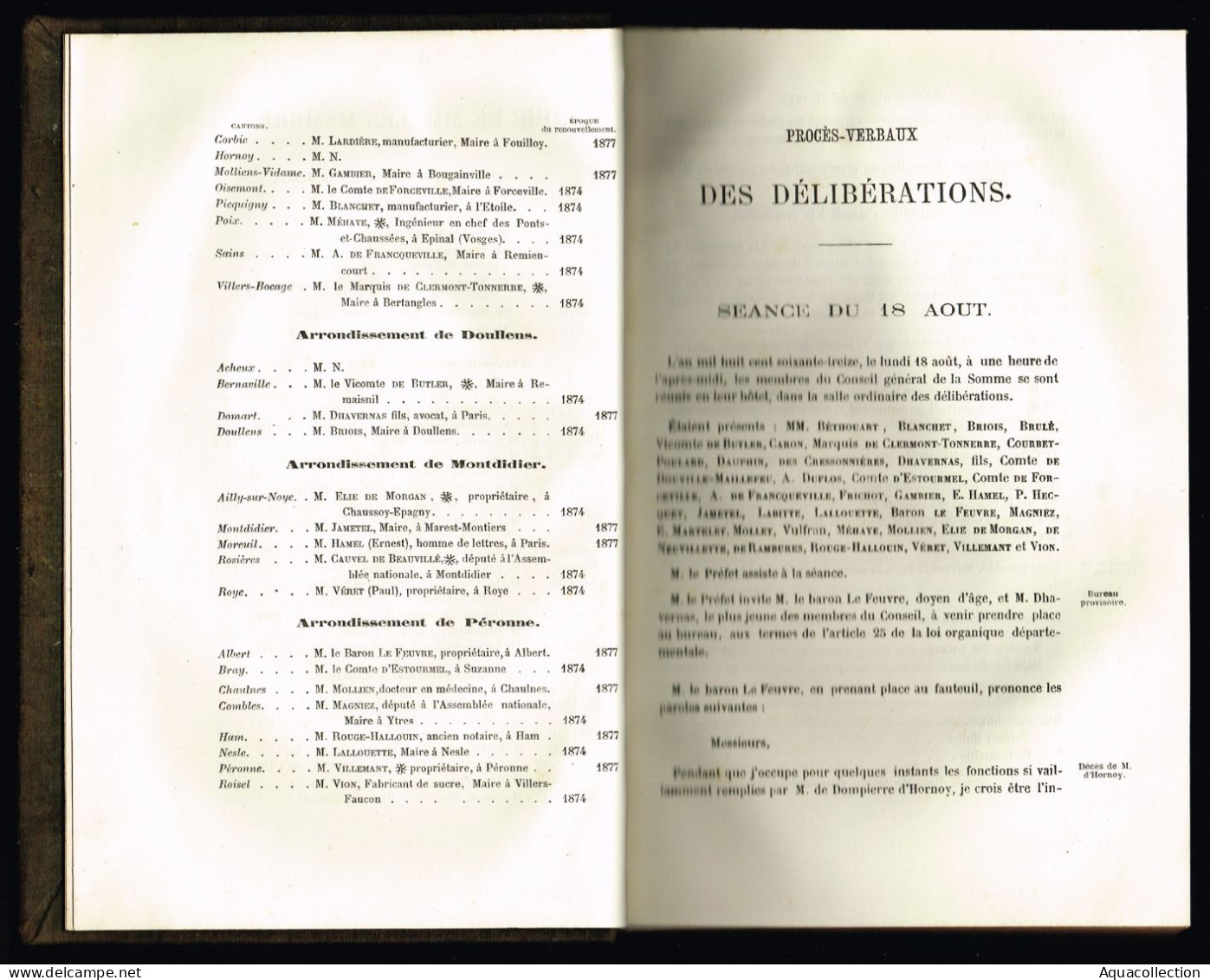 DEPARTEMENT DE LA SOMME. Procès Verbaux Des Délibérations, Session D'août 1873. 632 Pages. - Picardie - Nord-Pas-de-Calais