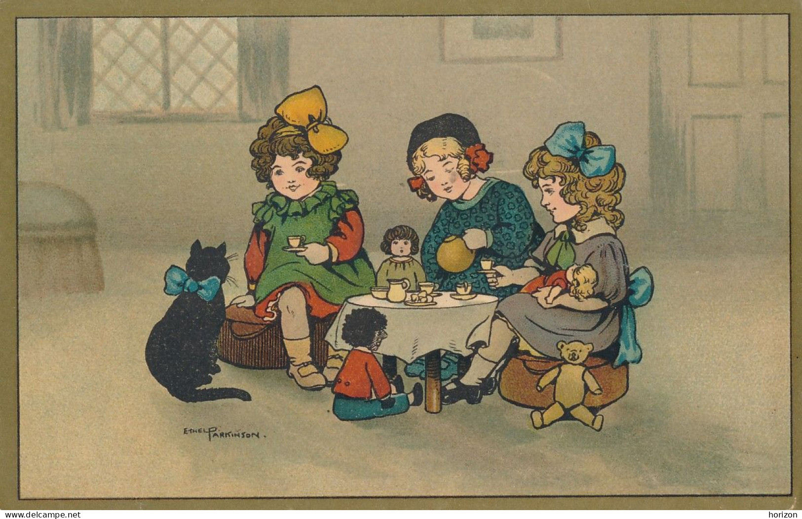 2h.109  Ethel PARKINSON - Group Of Little Girls With A Cat And Their Toys - 1913 - Parkinson, Ethel