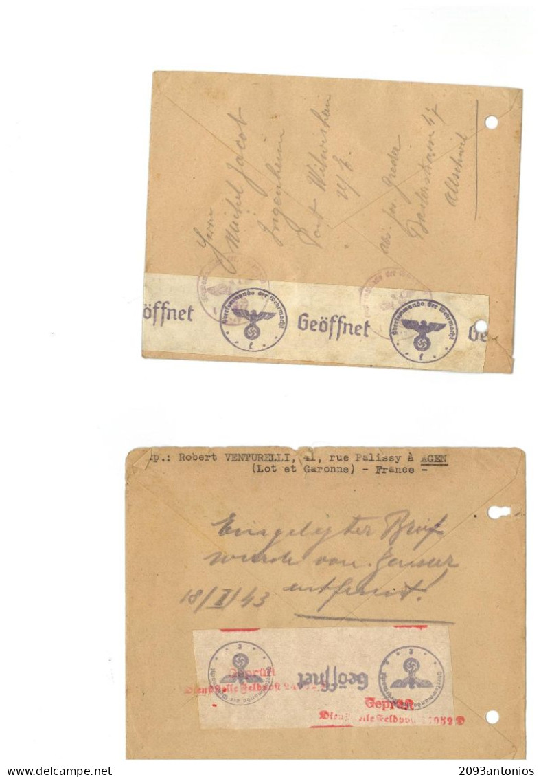 SP1090) VERIFICATO CENSURA GEOFFNET FORI DA ARCHIVIO N.2 BUSTE TIMBRO CENSURA POSTALE REICH - Other & Unclassified