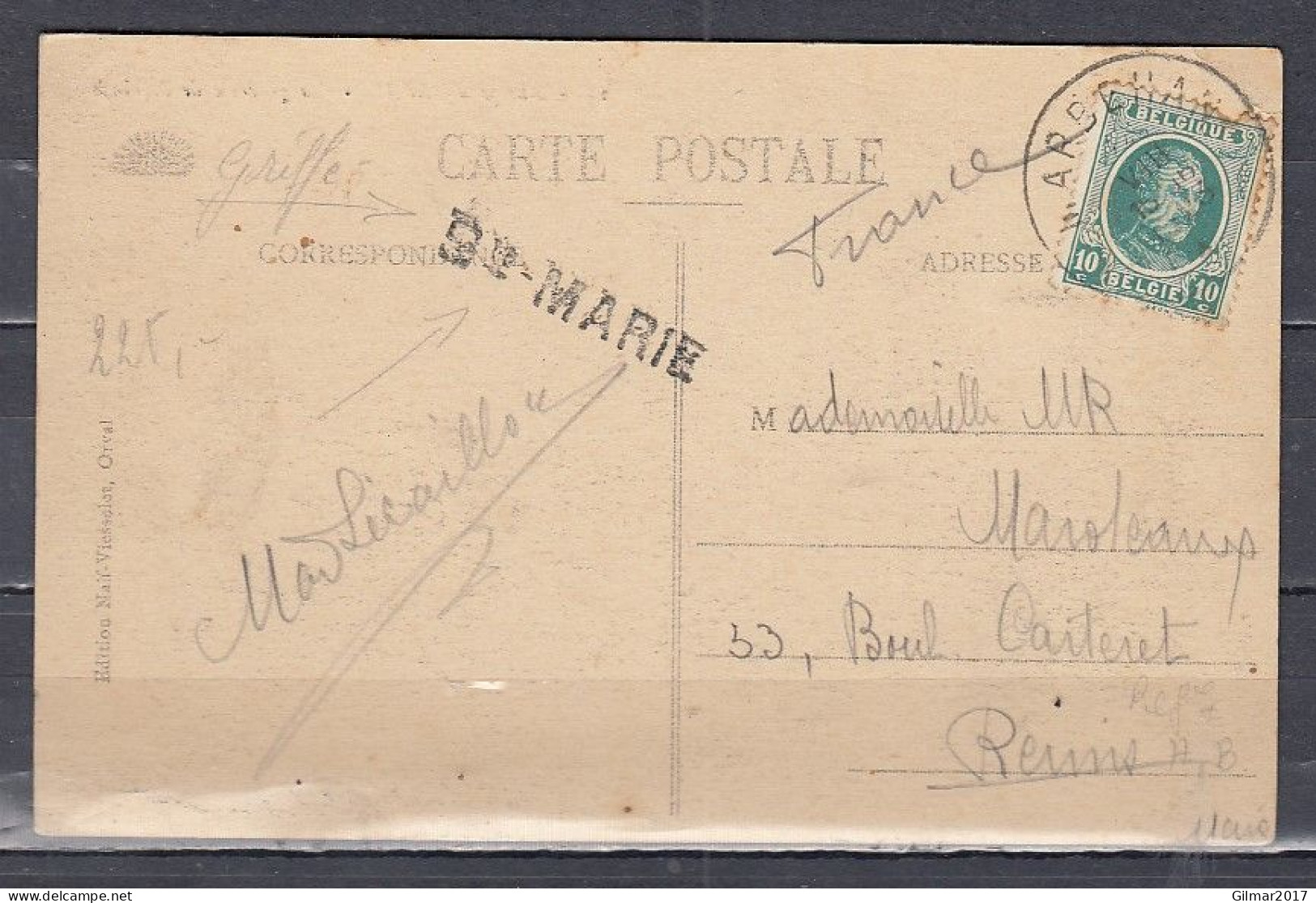 Postkaart Van Marbehan Naar Reims Met Langstempel Ste Marie - Langstempel