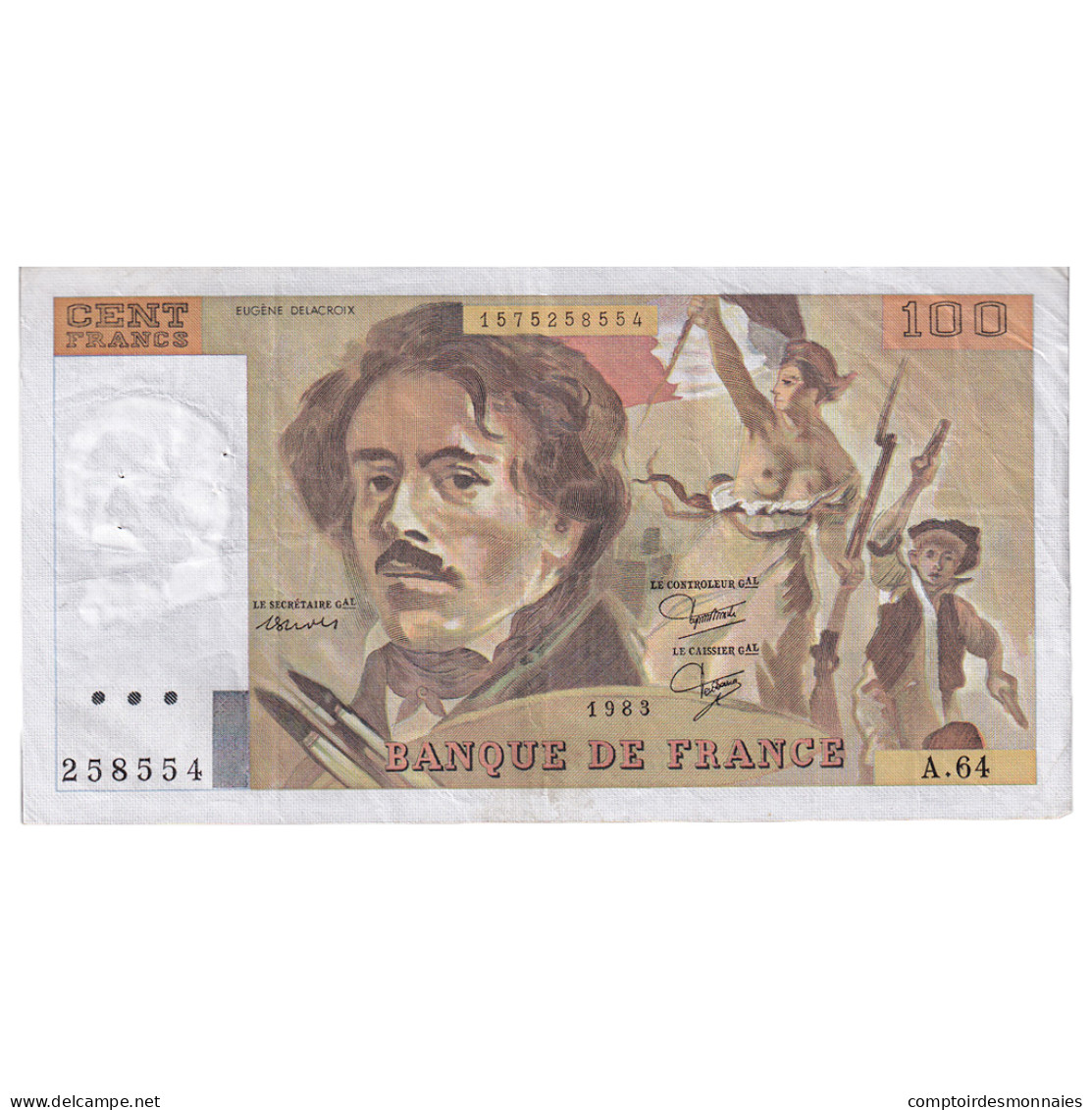 France, 100 Francs, Delacroix, 1983, A.64, TTB, Fayette:69.07, KM:154b - 100 F 1978-1995 ''Delacroix''
