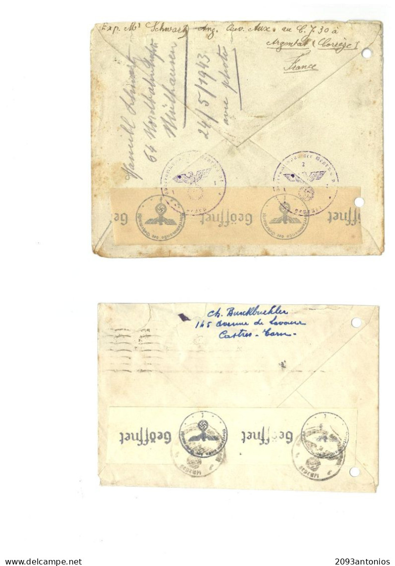 SP1092) VERIFICATO CENSURA GEOFFNET FORI DA ARCHIVIO N.2 BUSTE TIMBRO CENSURA POSTALE REICH - Andere & Zonder Classificatie