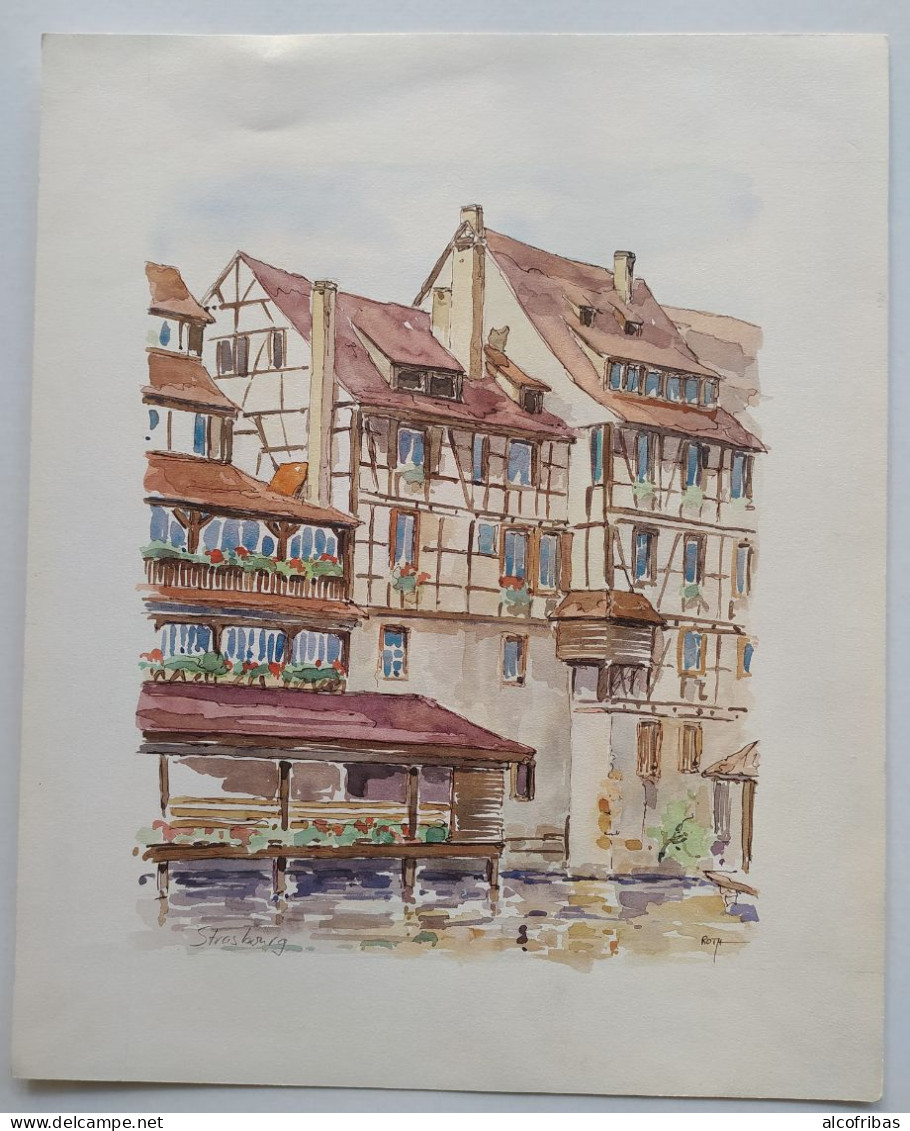 Strasbourg Aquarelle De Roth Signée Lavoirs Petite France - Watercolours