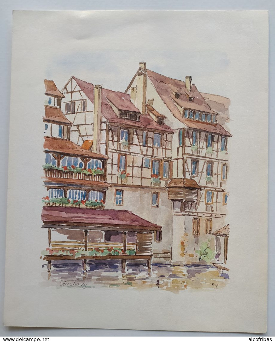 Strasbourg Aquarelle De Roth Signée Lavoirs Petite France - Acuarelas