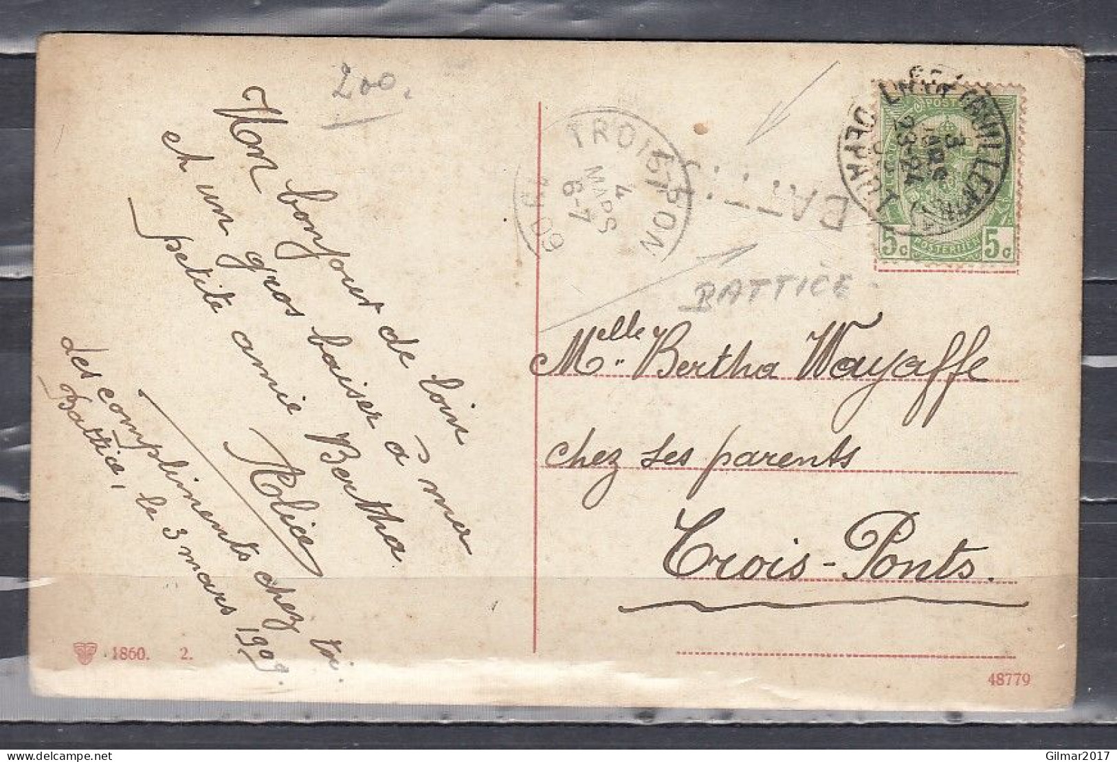 Postkaart Van Liege (Guillemins) Naar Trois-Ponts Met Langstempel BATTICE - Linear Postmarks