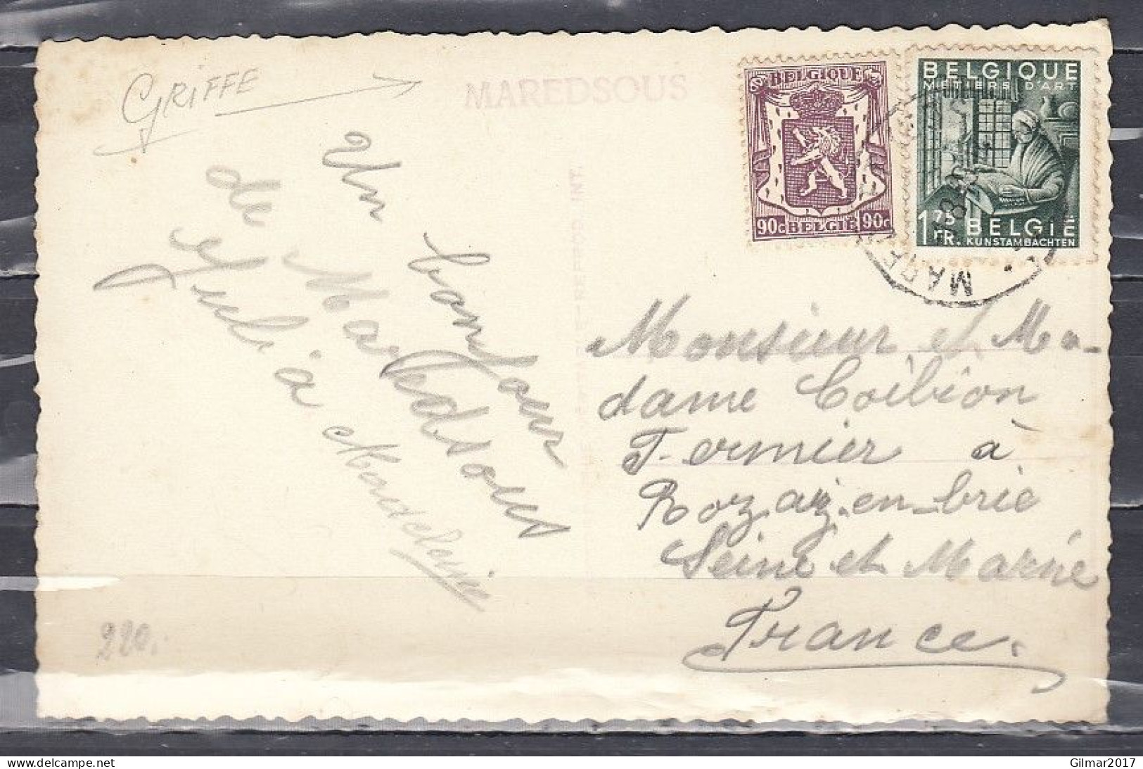 Postkaart Van Maredret (Sossoye) Naar Seine Et Marné Met Langstempel MAREDSOUS - Linear Postmarks