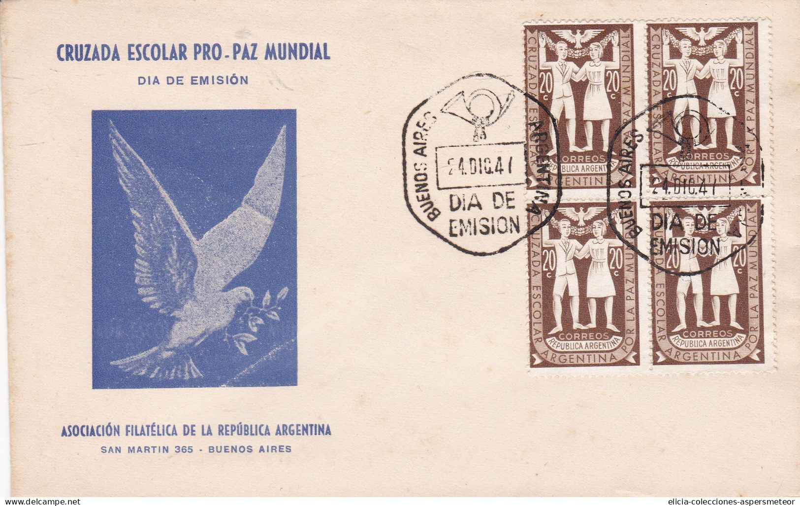 Argentina - 1947 - FDC - Pro World Peace Crusade - Argentine Philatelic Association -  Caja 30 - FDC