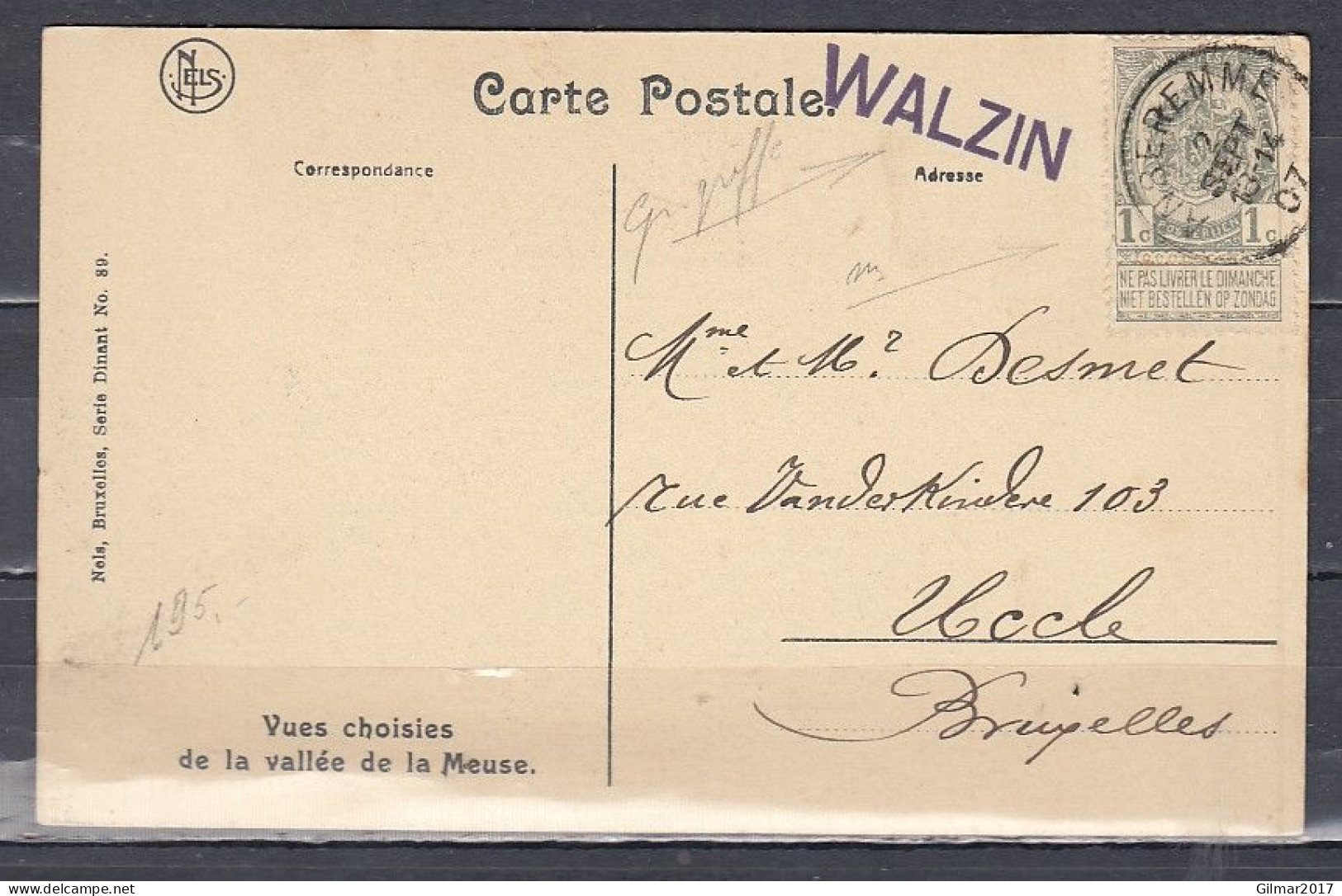 Postkaart Van Anseremme Naar Uccle Met Langstempel WALZIN - Linear Postmarks