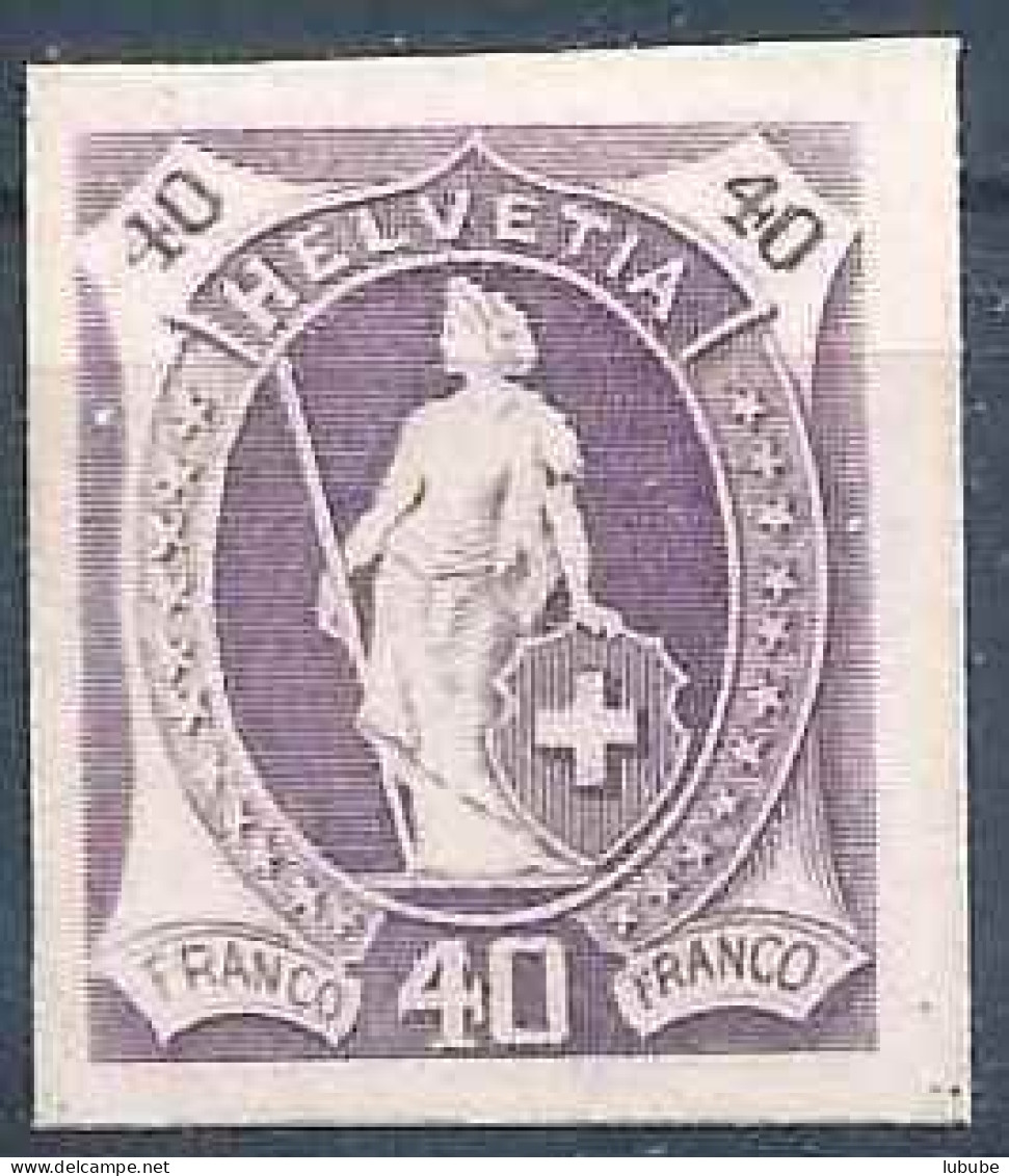Versuchsdruck  "Stehende Helvetia, 40 Rp.violett"      Ca. 1900 - Ungebraucht