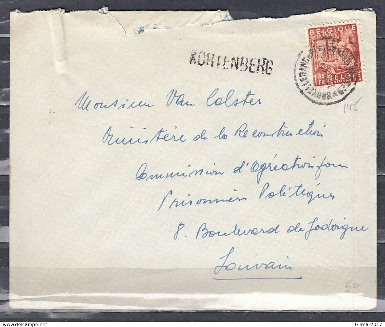 Brief Van Bruxelles (Nord) Naar Louvain Met Langstempel KORTENBERG - Langstempel