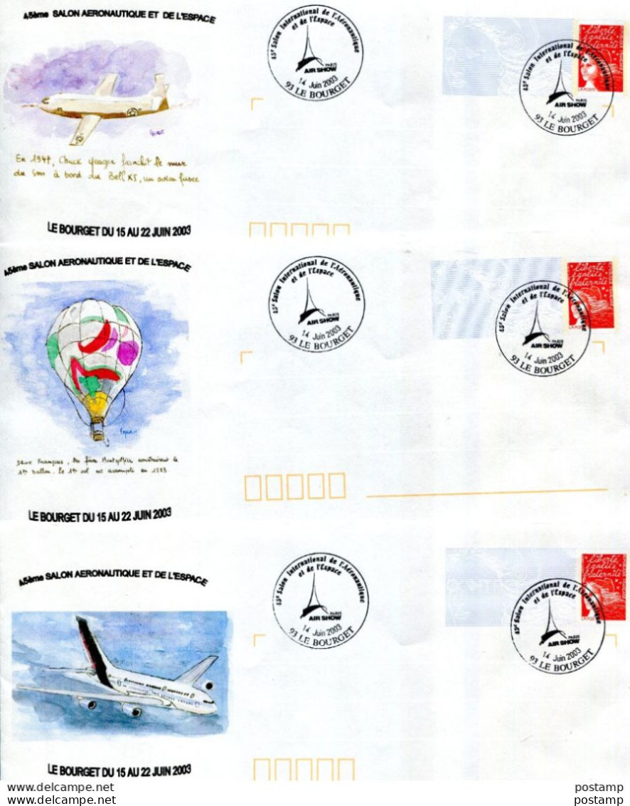 FRANCE-5 Enveloppes P A P-  Illustrées Différents Avions Et 1 Ballon-cachet  45°  Salon Intern Du Bourget 2003 - Prêts-à-poster:Overprinting/Luquet