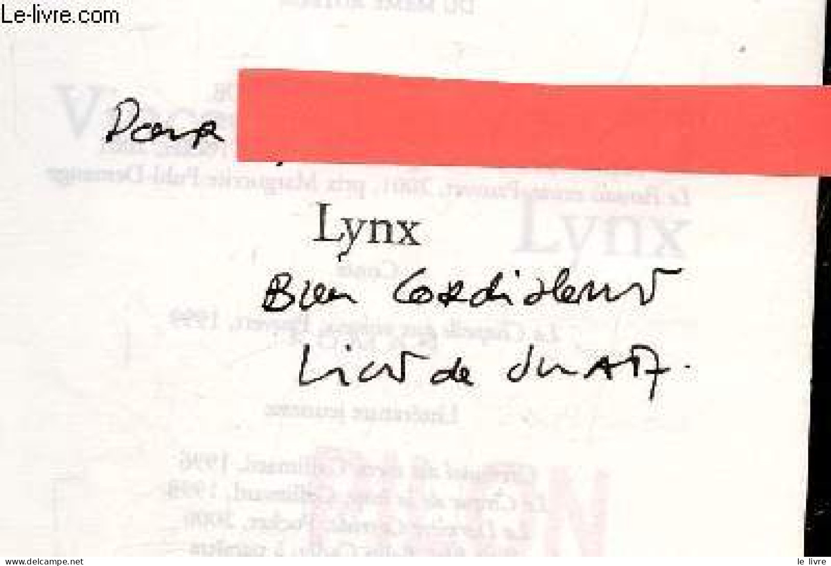 Lynx - Roman + Envoi De L'auteur - Vincent De Swarte - 2002 - Livres Dédicacés