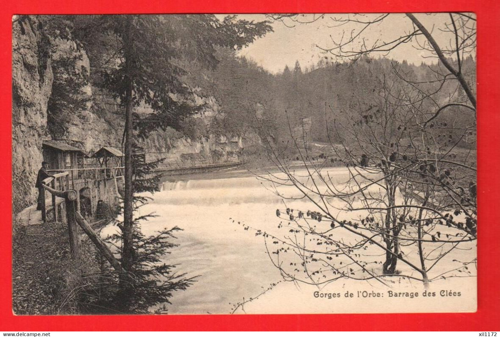 XZM-18  Gorges De L'Orbe  Barrage Des Clées. ANIME. Cachet Militaire 1908  Deriaz 767 - Les Clées