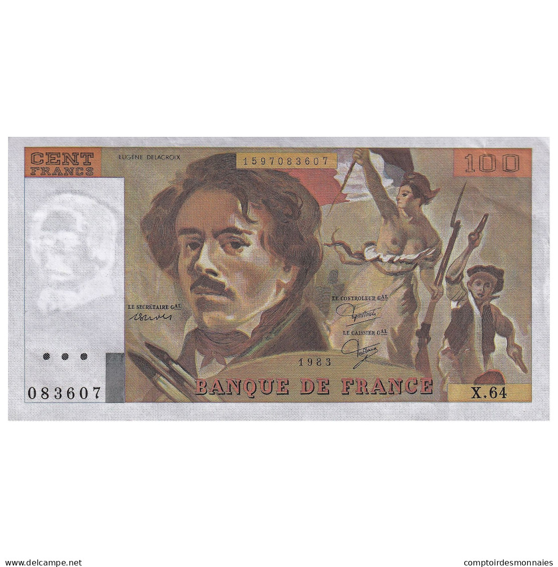 France, 100 Francs, Delacroix, 1983, X.64, SPL, Fayette:69.07, KM:154b - 100 F 1978-1995 ''Delacroix''