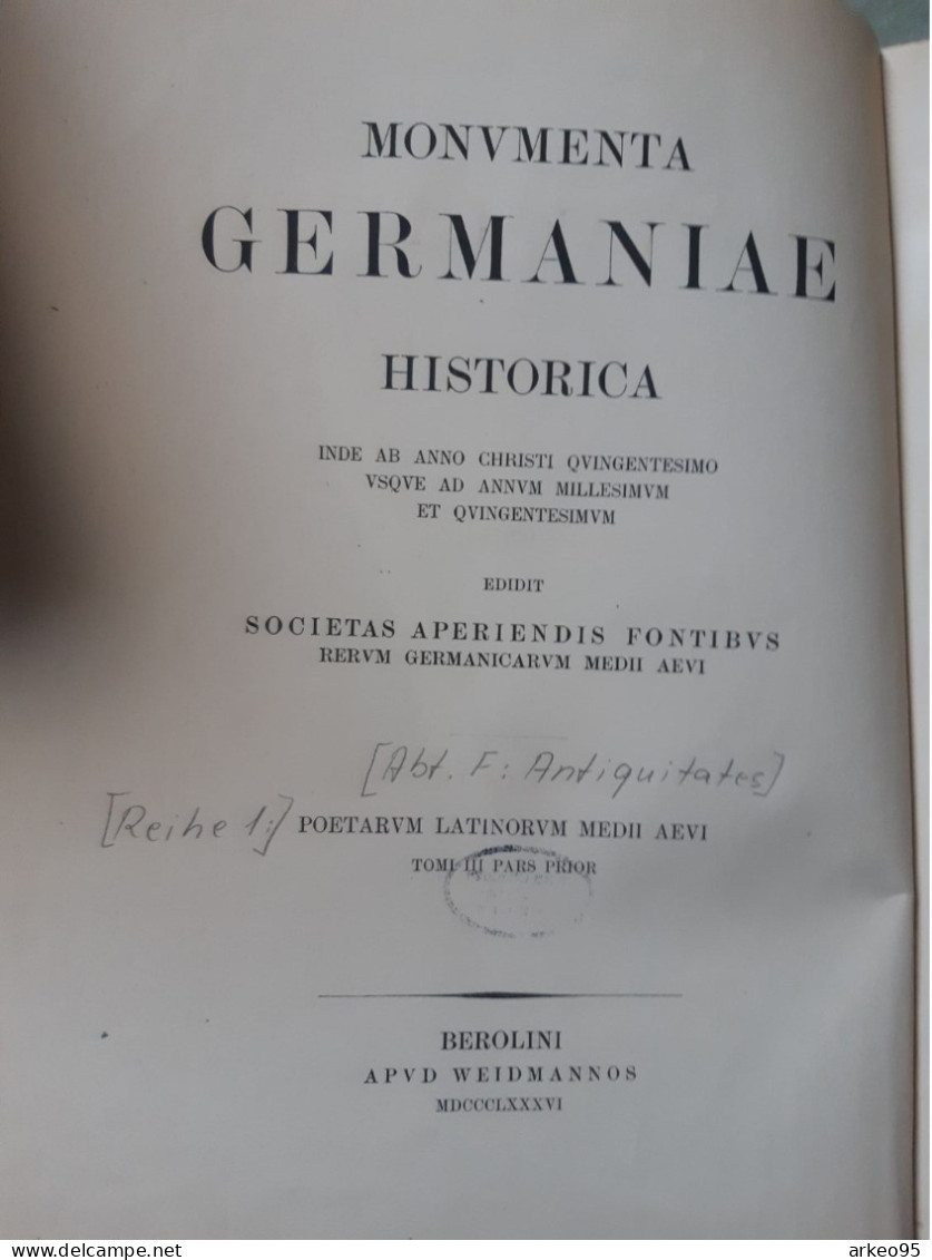 Monumenta Germaniae Historica, Poètes Latins, Tome III, 1886 - Alte Bücher