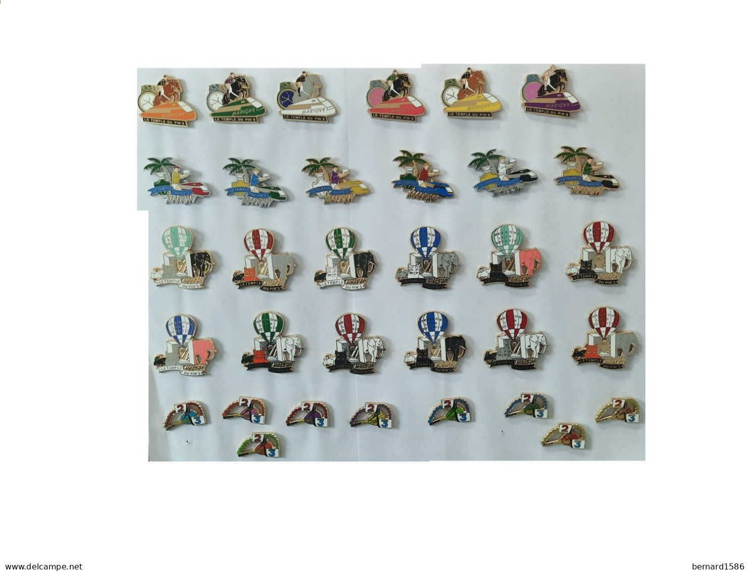 LOT 10 PIN'S RARES AU CHOIX MARIGNY DONT TENNIS CHEVAL ELEPHANT CHAT TGV MONTRE MONGOLFIERE QUALITE ARTHUS BERTRAND - Sets