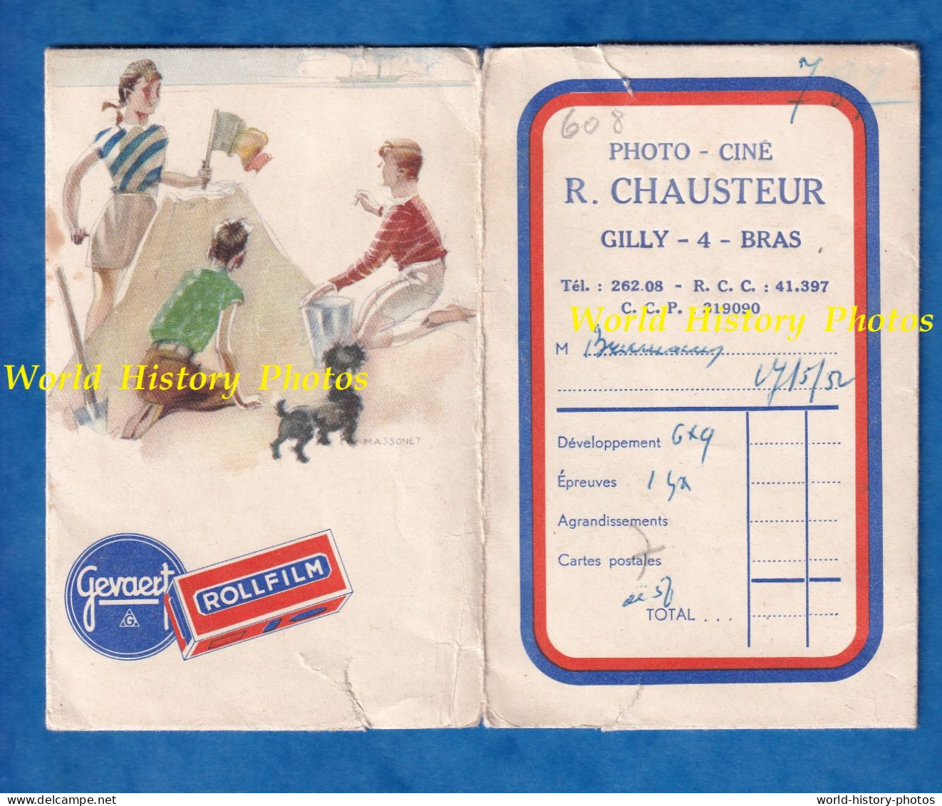 Pochette Pour Photos Illustrée Par Massonet - GILLY Prés CHARLEROI - Photo Ciné CHAUSTEUR - 1952 - Pub Gevaert Rollfilm - 1950 - ...