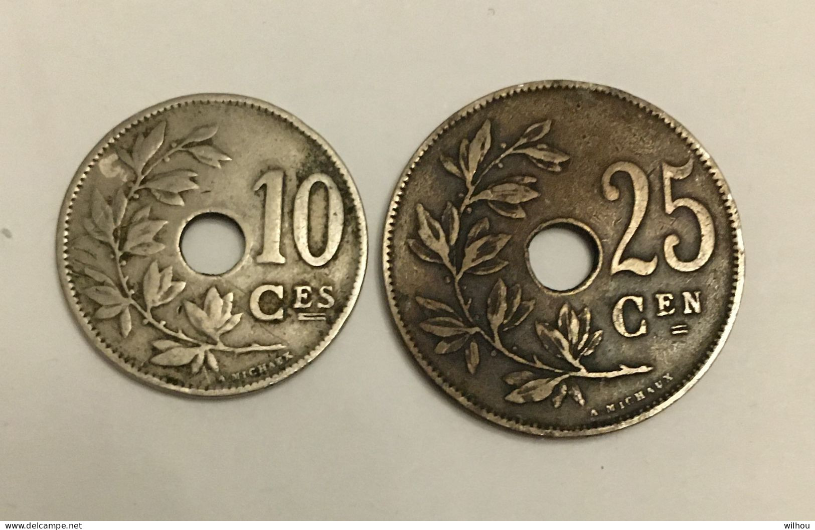 LOT 2 PIECES 1923-1928 10 CENTIMES ET 25 CENTIMES BELGIQUE - 25 Cents