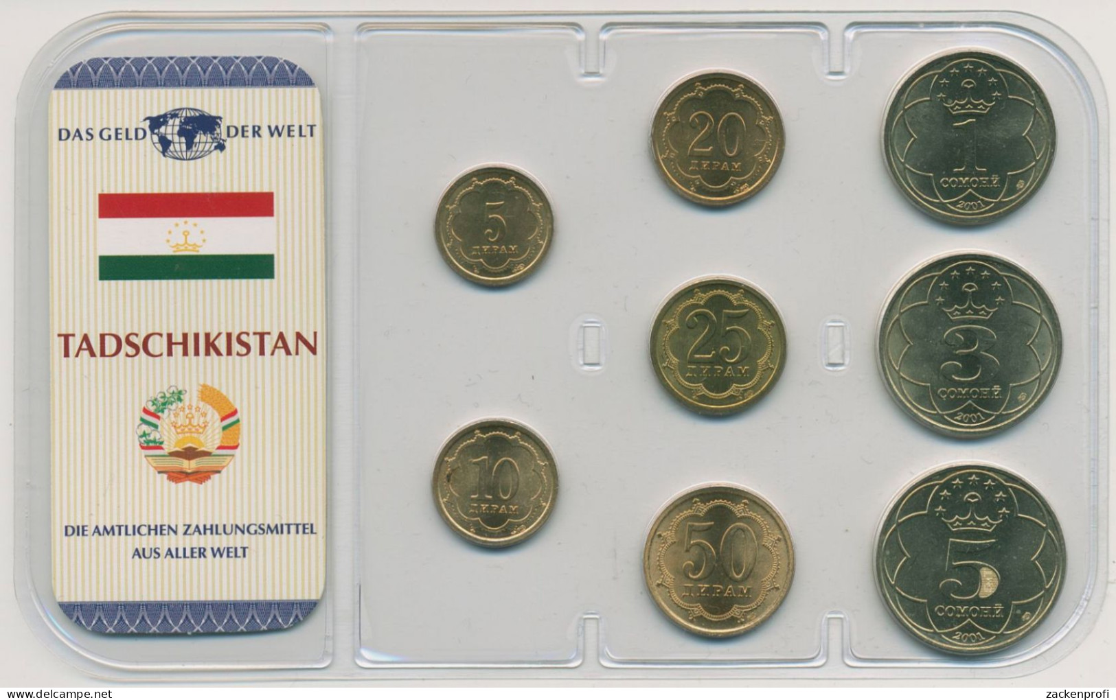 Tadschikistan 2001 Kursmünzen 5 Diram - 5 Somoni Im Blister, St (m4060) - Takiyistán