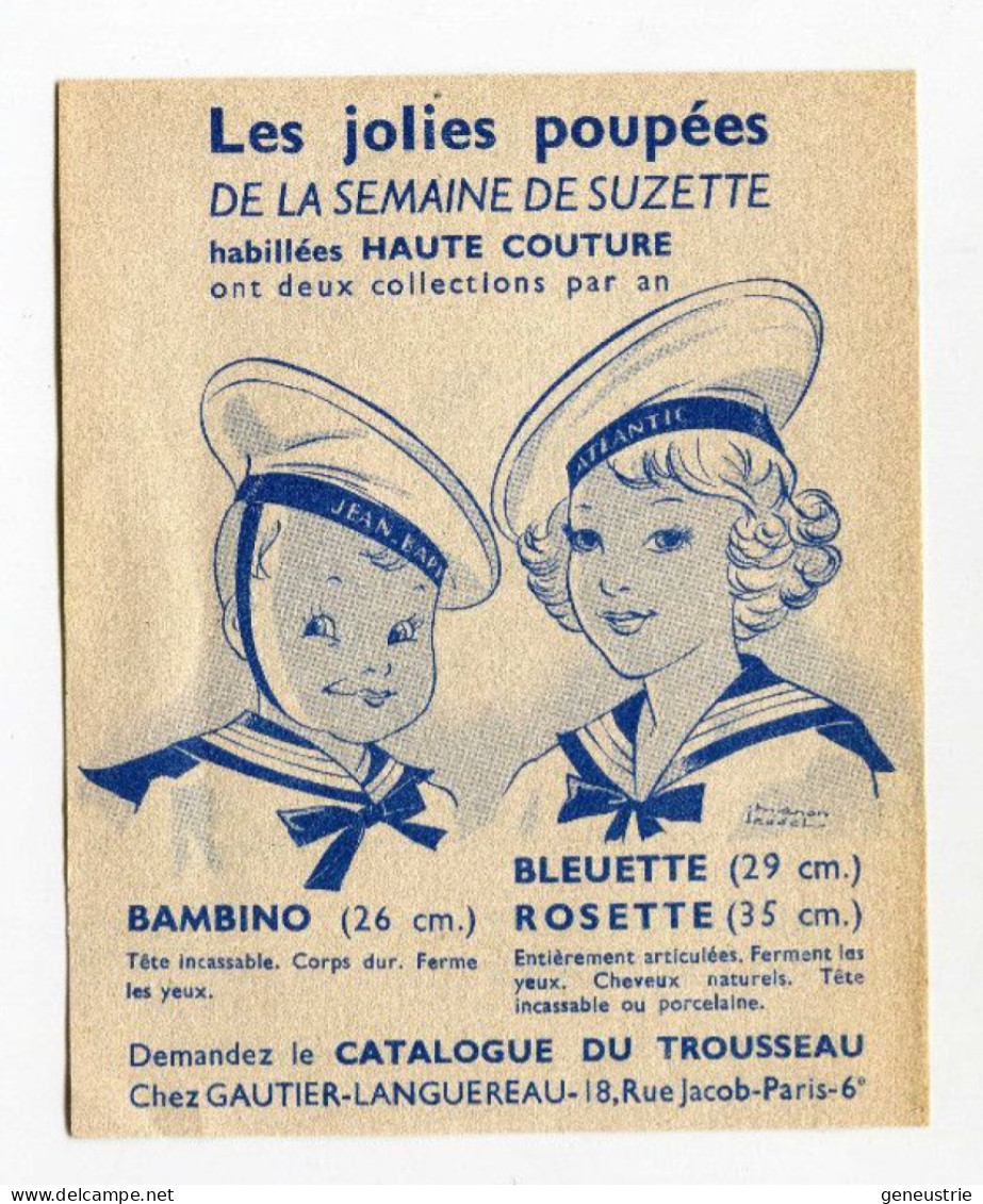 Très Belle Publicité Années 30 "les Jolies Poupées De La Semaine De Suzette" Poupée - Gautier-Languereau Paris - Altri & Non Classificati