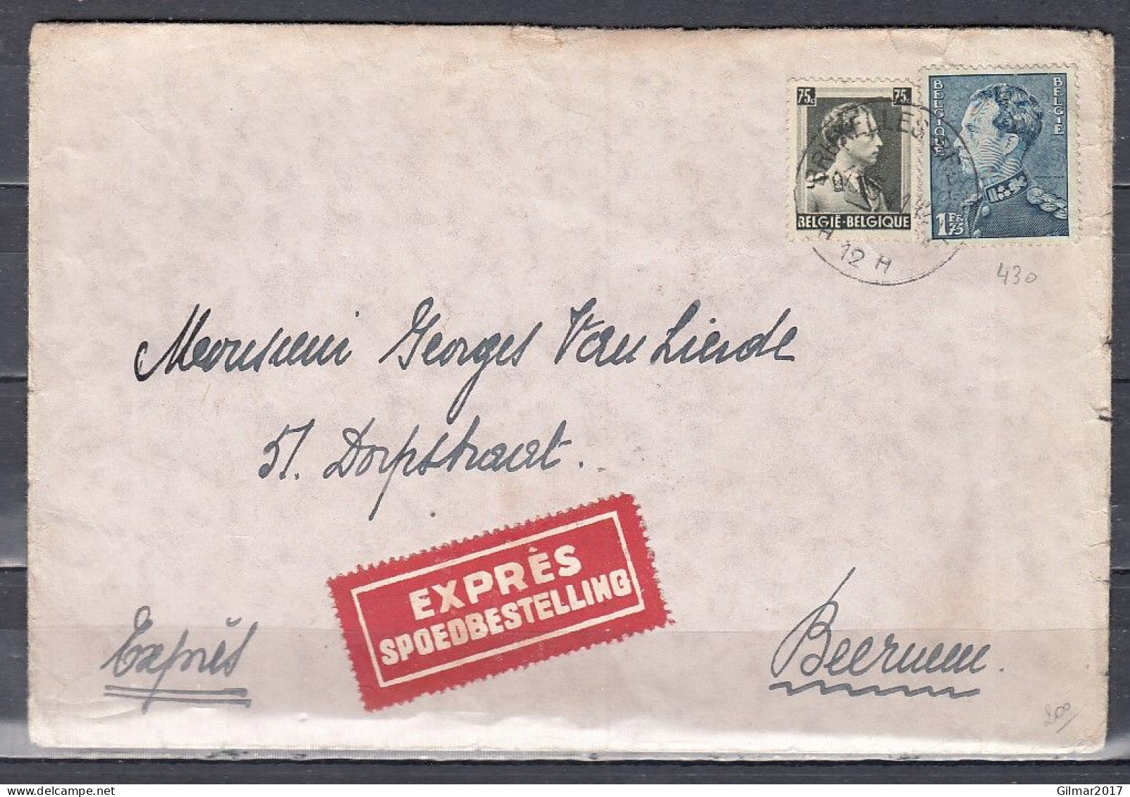 Expres Brief Van Bruxelles-Brussel H12H Naar Beernem - 1936-51 Poortman