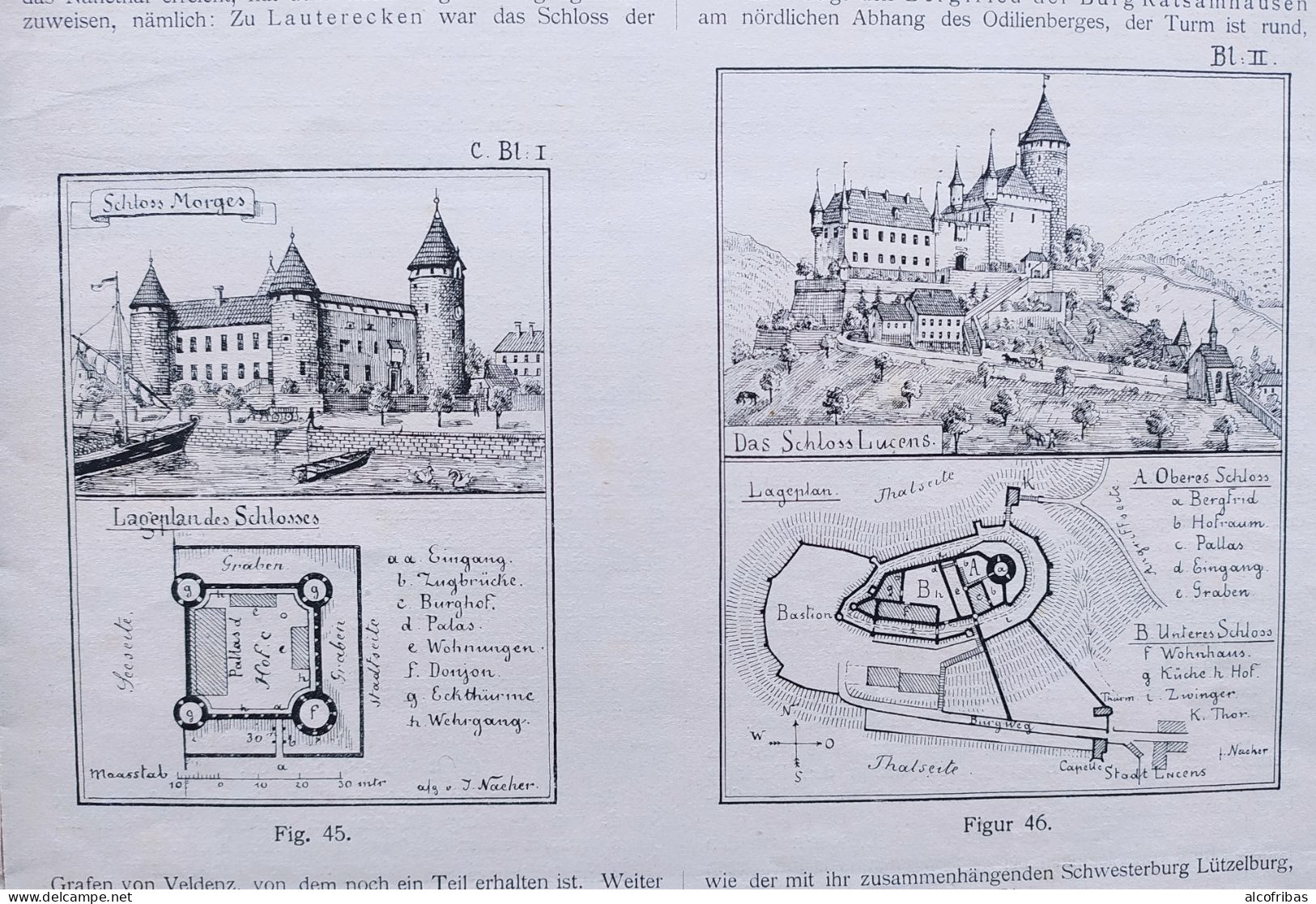 Suisse Chateaux Lausanne Bulle Morgues  Lucens Vufflens Gravures Plans Suddeutsche Bauzeitung Pages 119 A 123 - Architektur