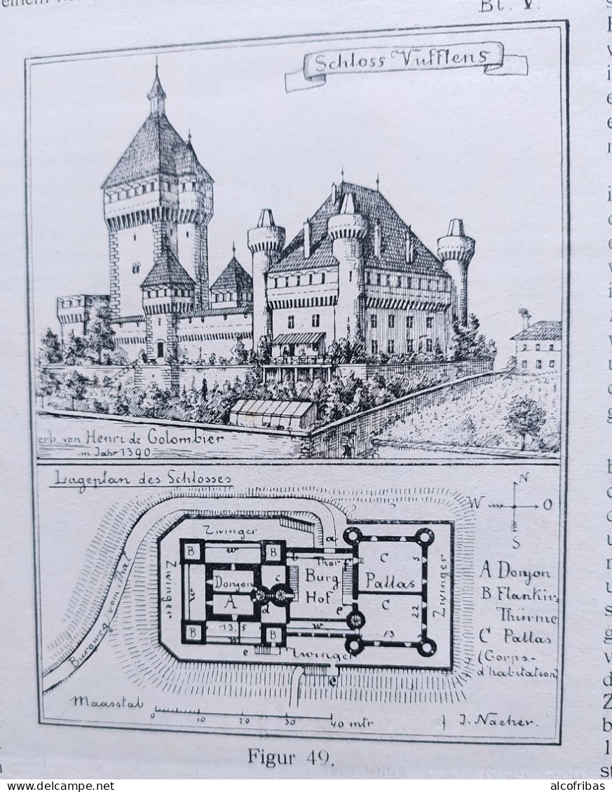 Suisse Chateaux Lausanne Bulle Morgues  Lucens Vufflens Gravures Plans Suddeutsche Bauzeitung Pages 119 A 123 - Architecture