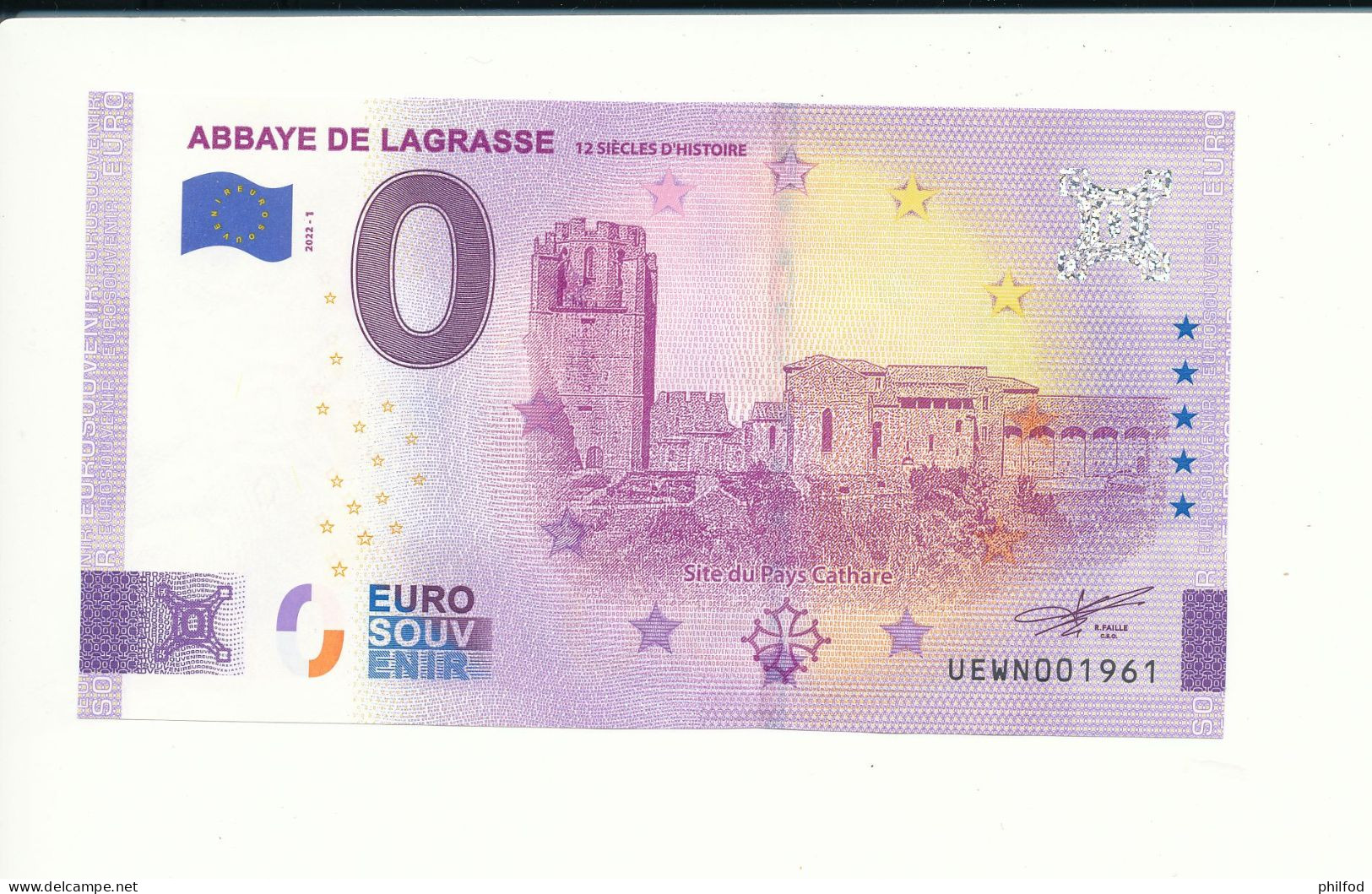 Billet Touristique  0 Euro  - ABBAYE DE LAGRASSE 12 SIECLES D'HISTOIRE - 2022-1 -  UEWN -  N° 1961 - Sonstige & Ohne Zuordnung