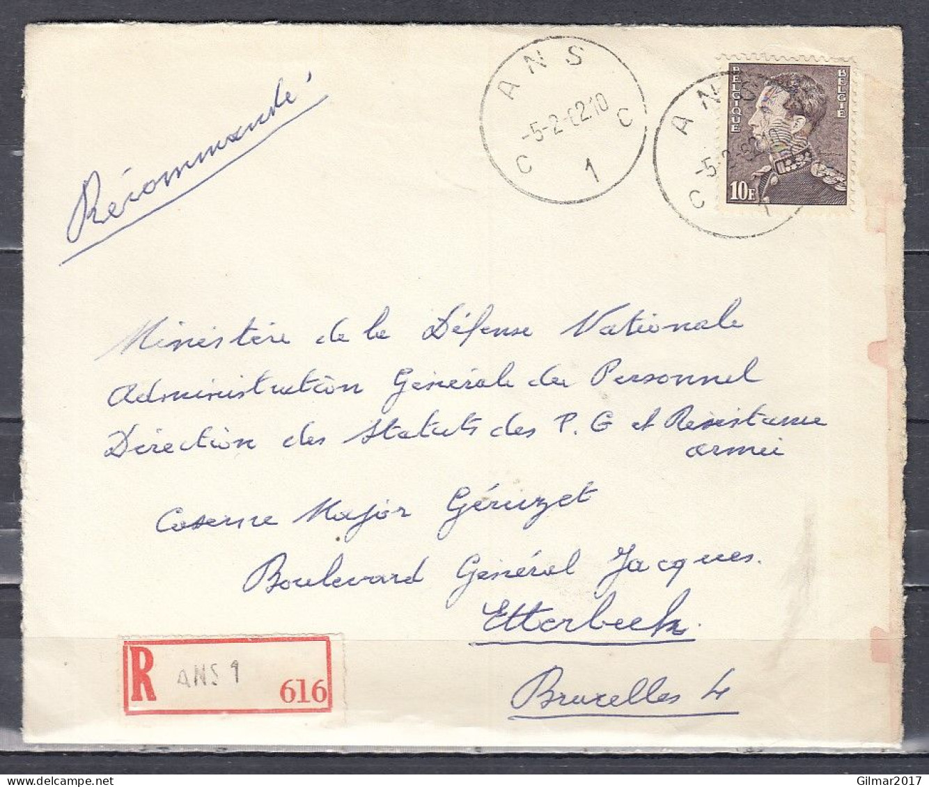 Aangetekende Brief Van Ans C1C Naar Bruxelles - 1936-51 Poortman