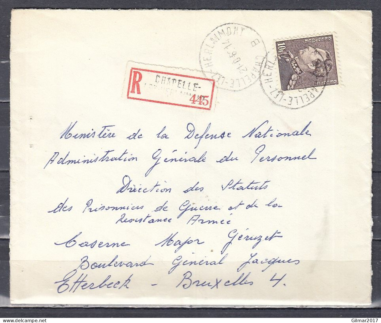 Aangetekende Brief Van Chapelle-Lez-Herlaimont B Naar Bruxelles - 1936-51 Poortman