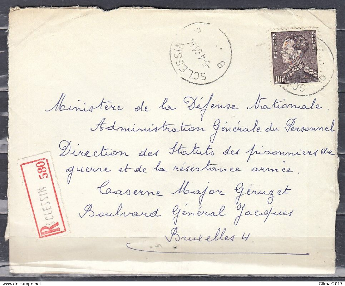 Aangetekende Brief Van Sclessin B Naar Bruxelles - 1936-1951 Poortman