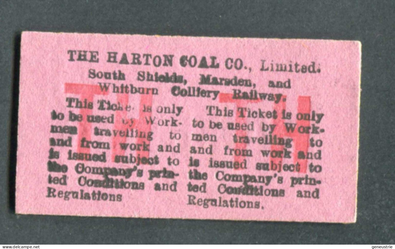 Ticket De Train Ouvrier Royaume-Uni Années 20 "The Harton Coal Company - Marsden To Shields" Edmondson Workman's Ticket - Europe