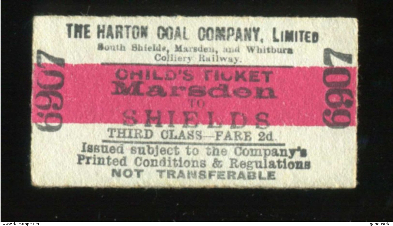 Ticket De Train D'enfant Royaume-Uni Années 20 "The Harton Coal Company - Marsden To Shields" Edmondson Child's Ticket - Europa