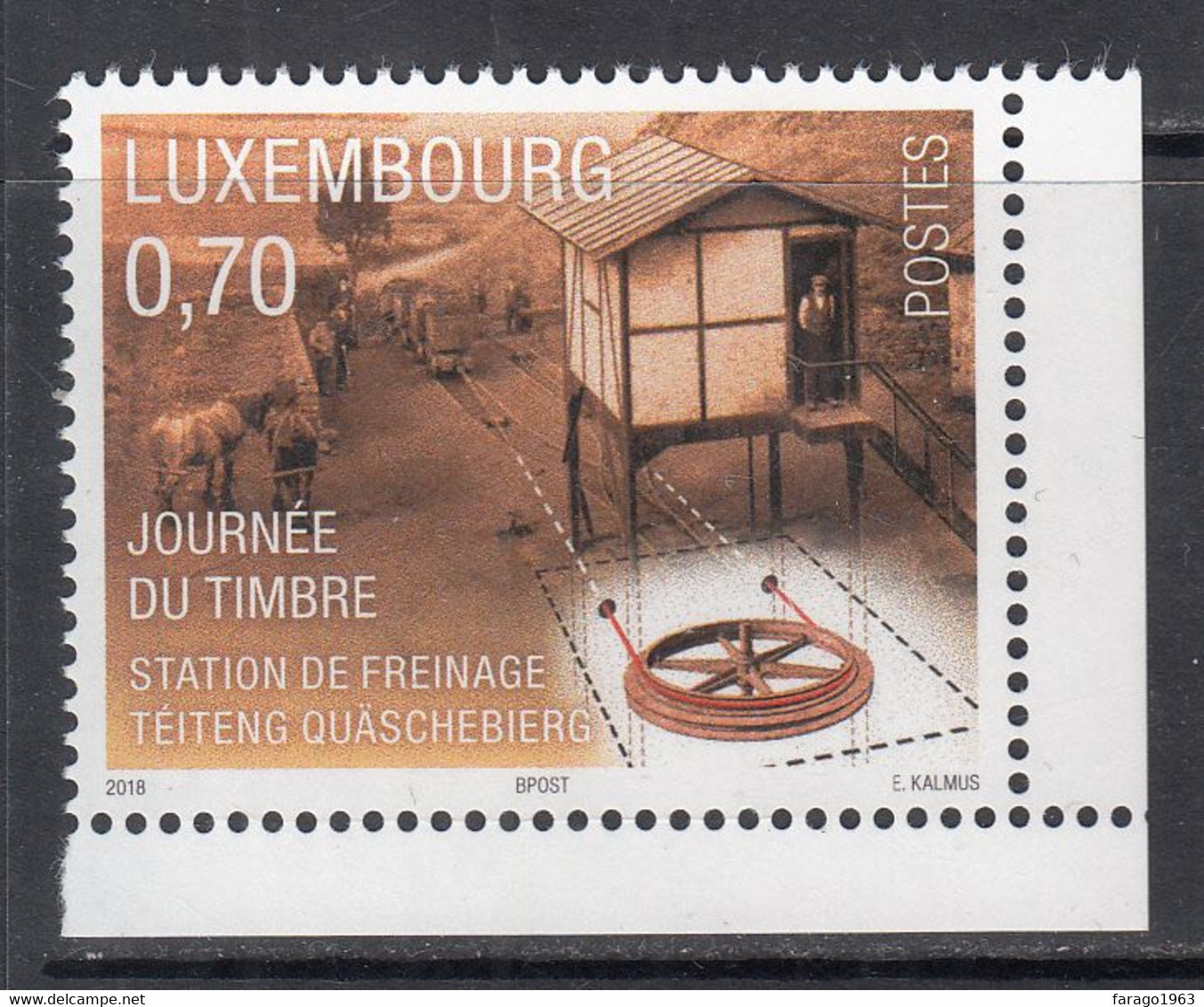 2018 Luxembourg Stamp Day Freinage Station Horses Railway Complete Set Of 1 MNH @ Below Face Value - Ungebraucht