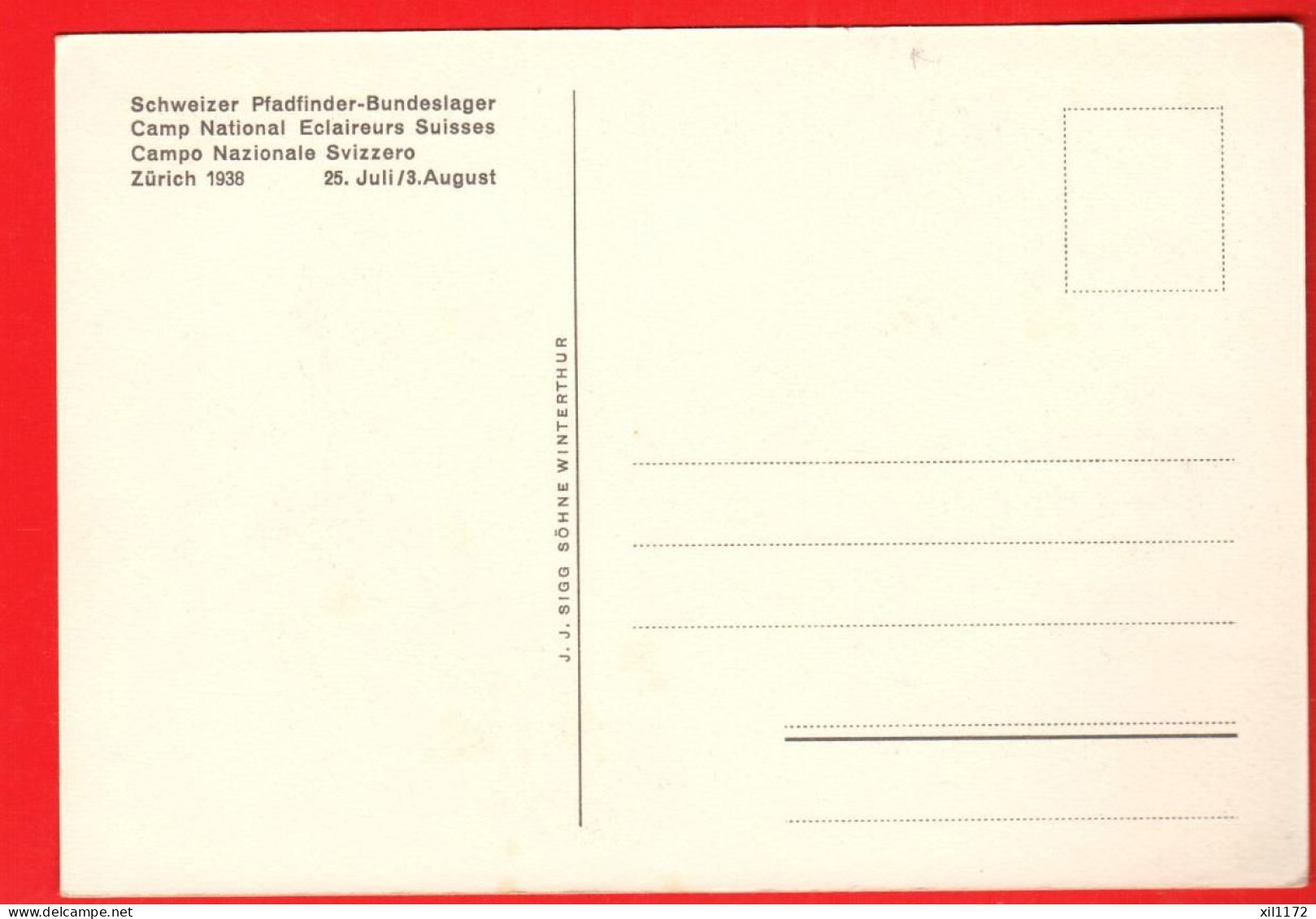 XZM-36  Scoutisme Suisse  Litho Camp National Suisse Des Eclaireurs Pfadfinder. ZH 1938 GF NC Scan Du Dos - Scoutisme