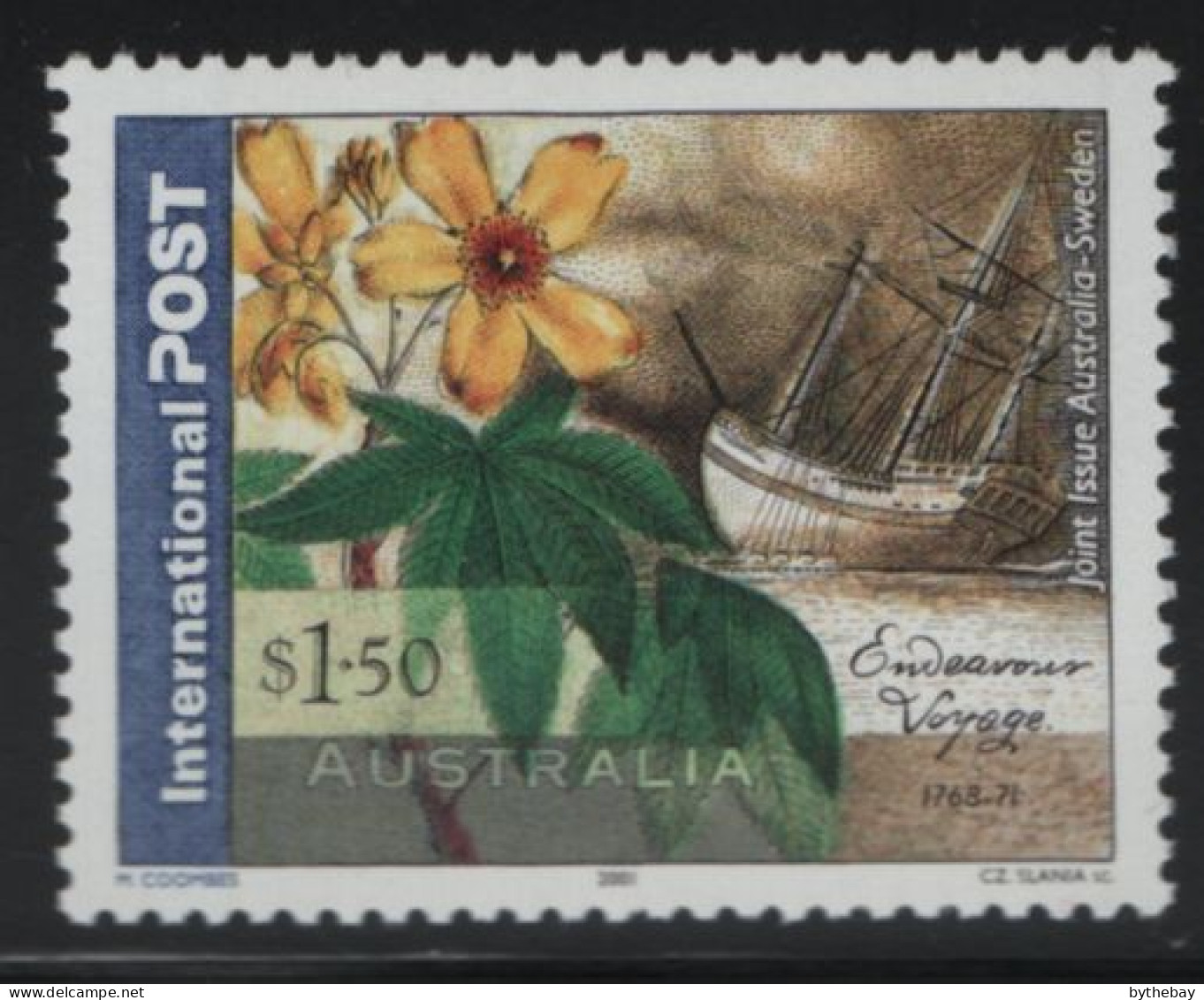 Australia 2001 MNH Sc 1997 $1.50 Flower, Endeavour Joint Sweden - Mint Stamps