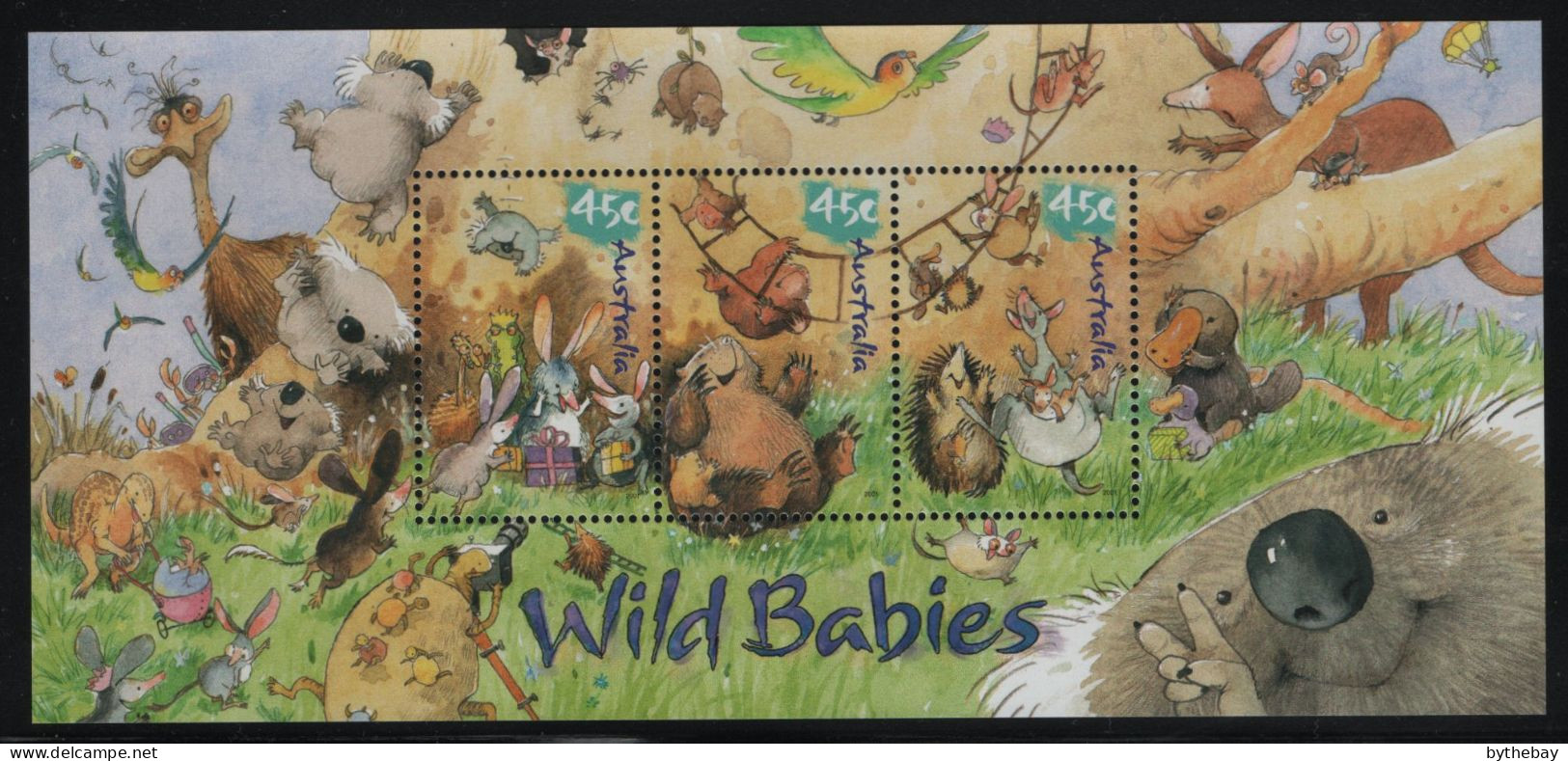 Australia 2001 MNH Sc 2011b 45c Emu, Bilbies, Wombat, Wallabies Caricatures By R Harvey Sheet - Mint Stamps