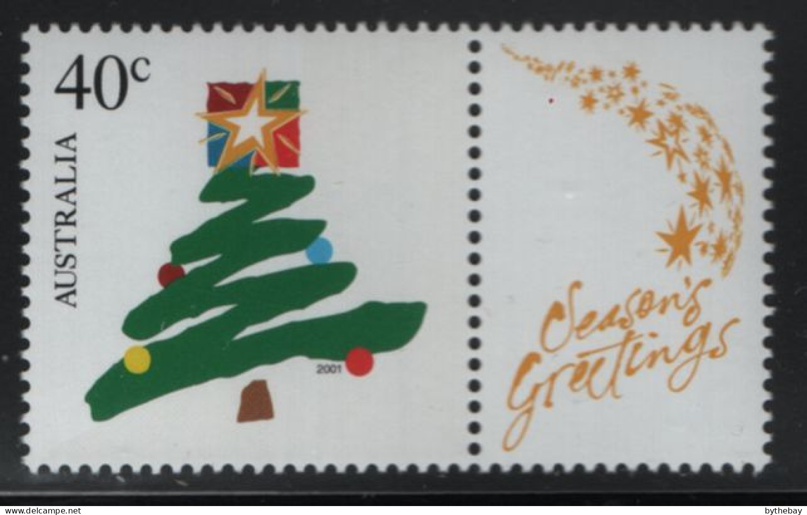 Australia 2001 MNH Sc 2000 40c Christmas Tree + Label - Mint Stamps