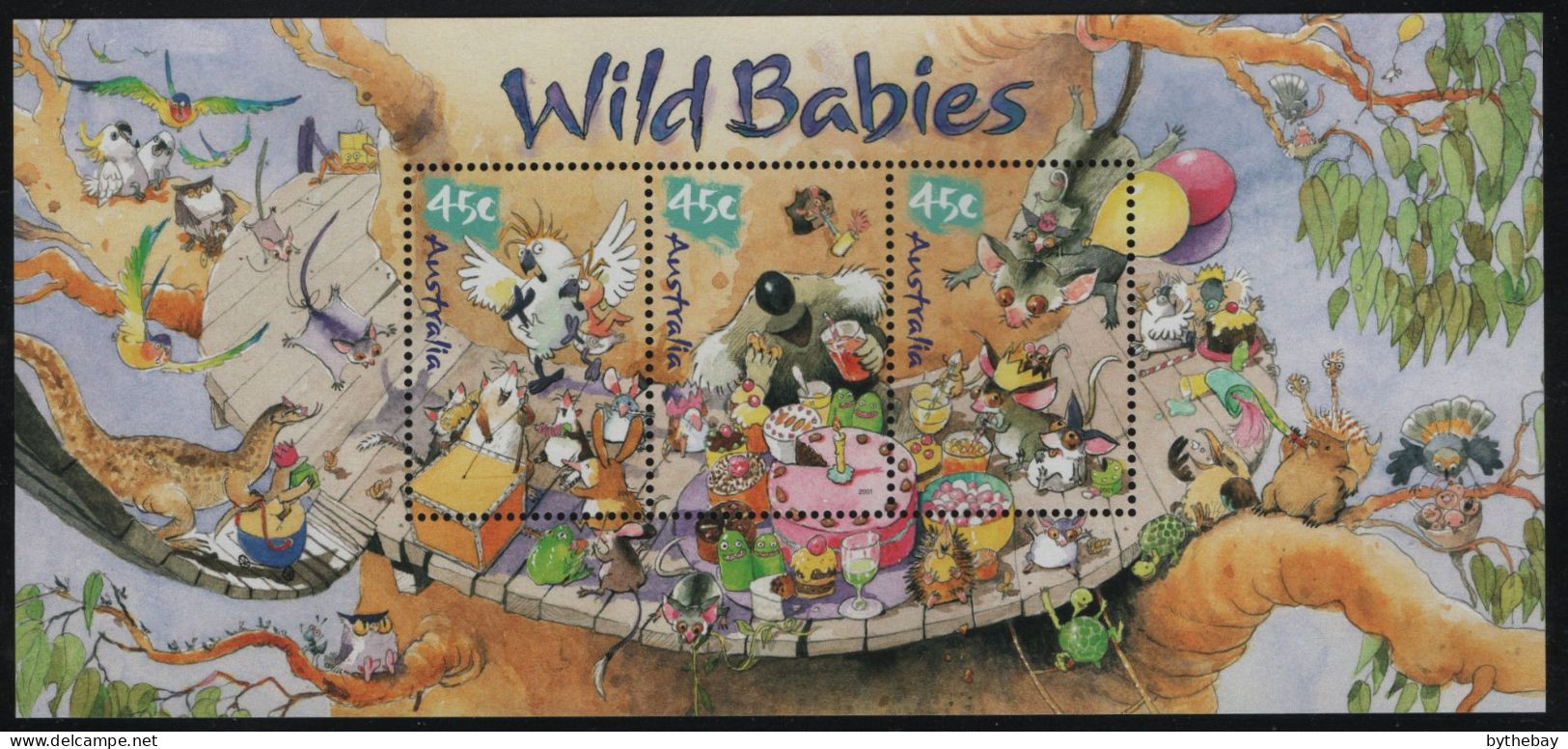 Australia 2001 MNH Sc 2008b 45c Bilby, Cockatoo, Koala, Possums Caricatures By R Harvey Sheet - Mint Stamps